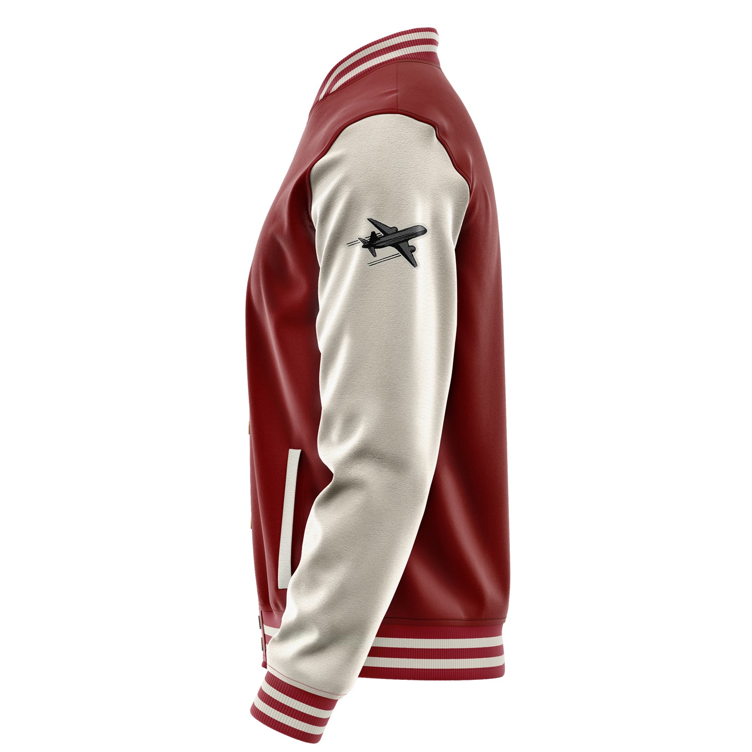 Custom Dark Red Varsity Jacket Patches Beige Leather Sleeves - Plane