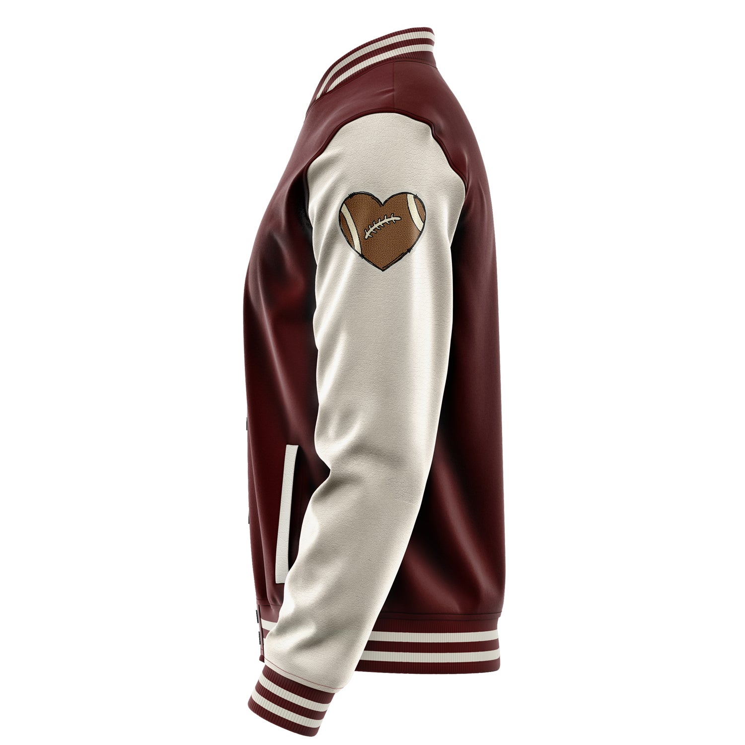 Custom Wine Red Varsity Jacket Patches Beige Leather Sleeves - Green football helmet