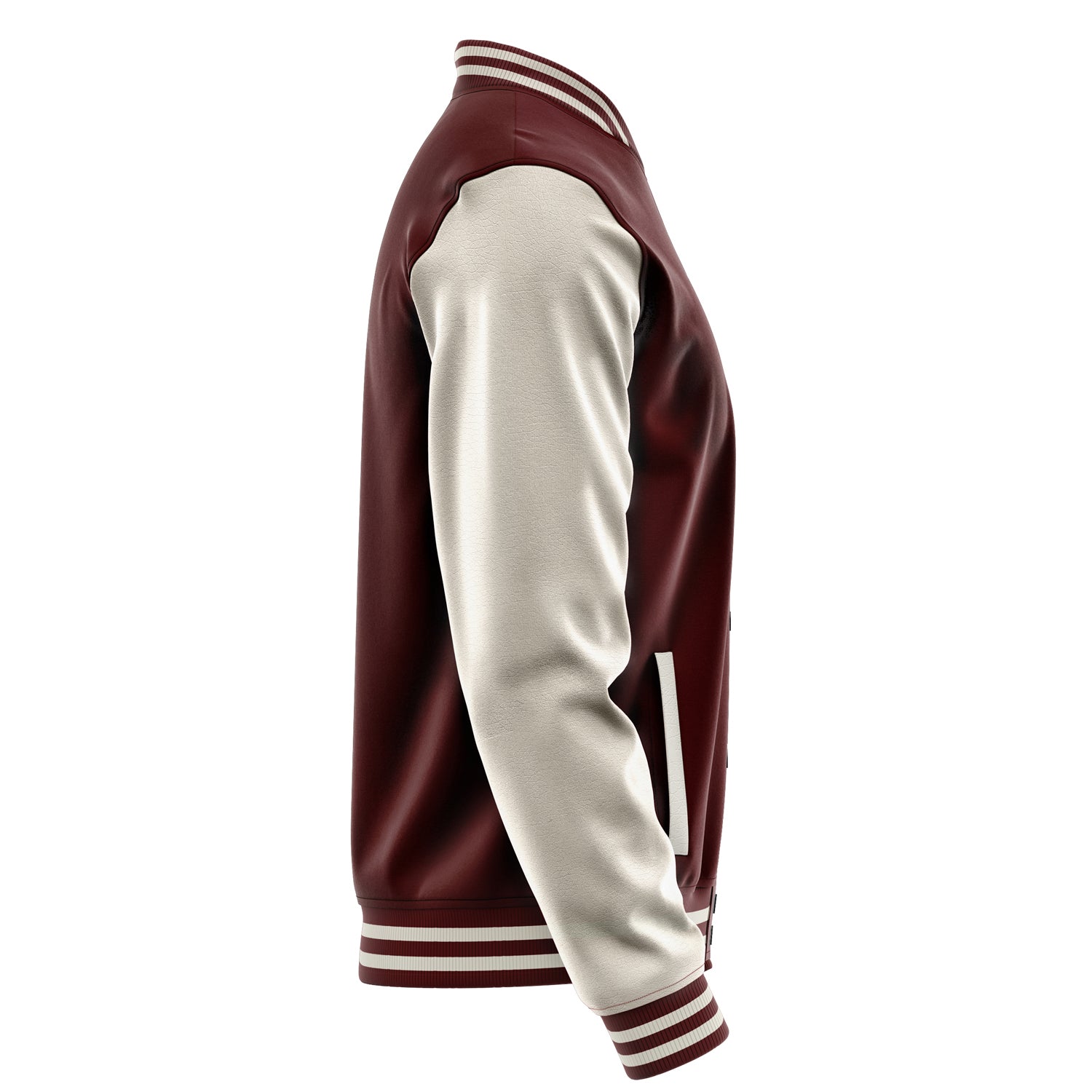 Custom Wine Red Varsity Jacket Patches Beige Leather Sleeves - Green football helmet