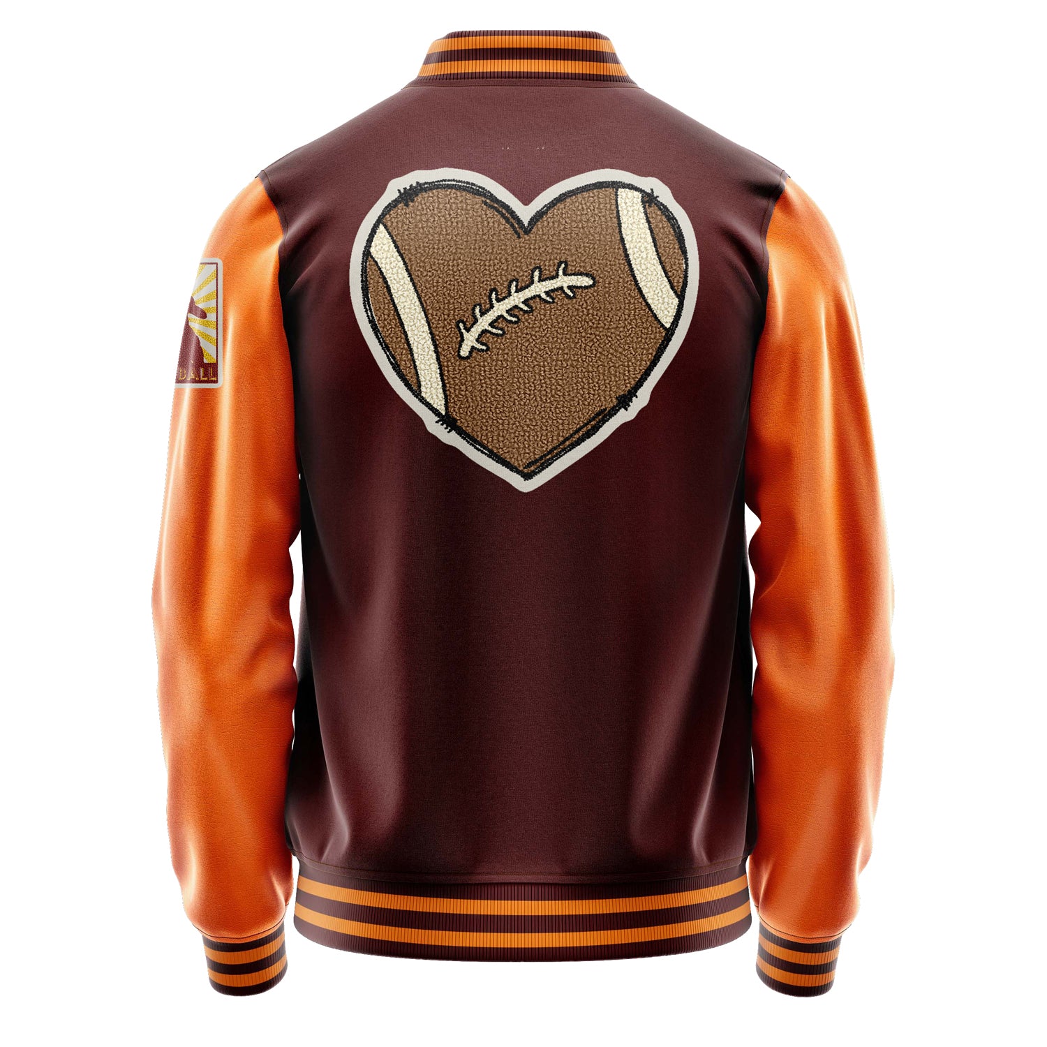 Custom Wine Red Varsity Jacket Patches Orange Leather Sleeves - Badge