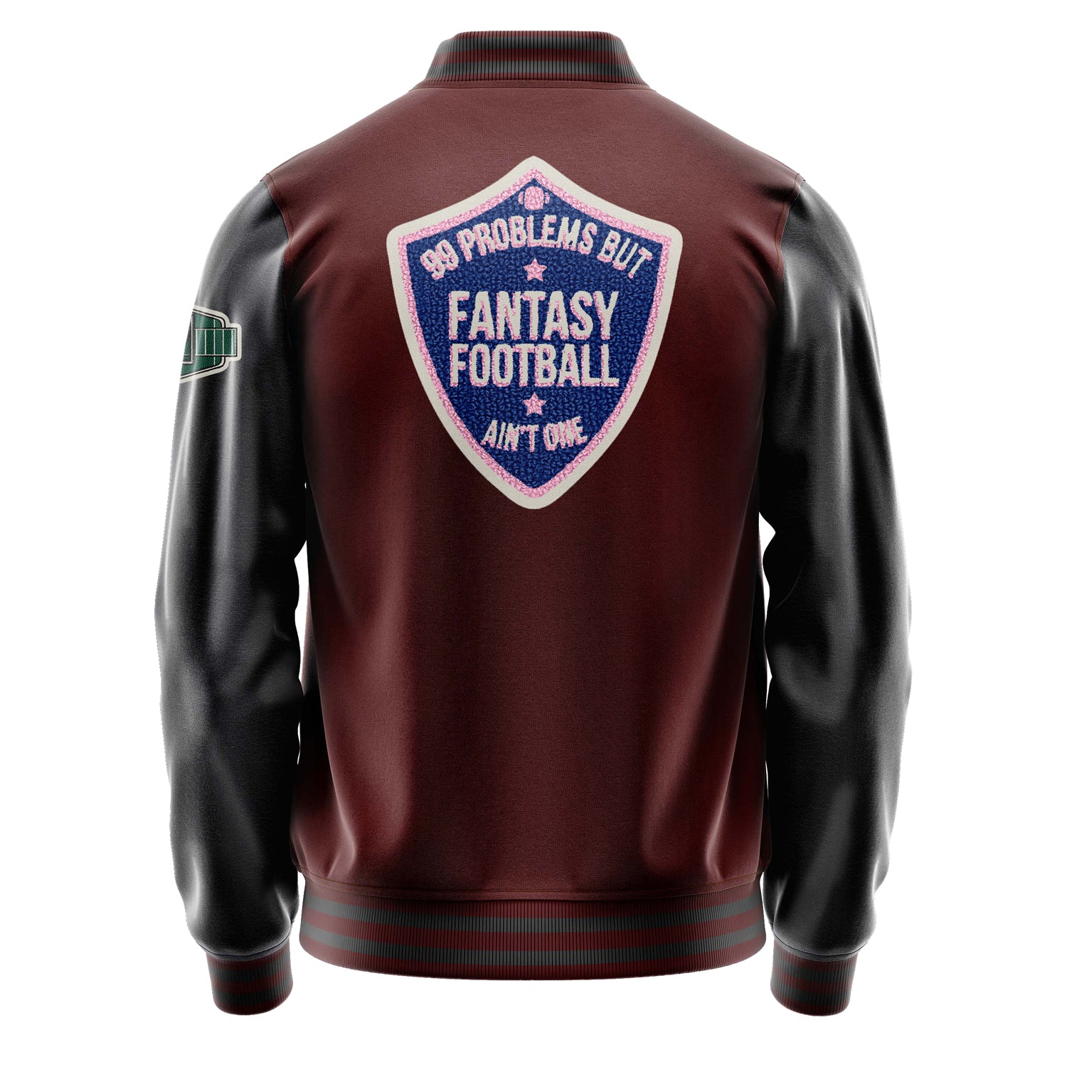 Custom Wine Red Varsity Jacket Patches Dark Gray Leather Sleeves - Badge