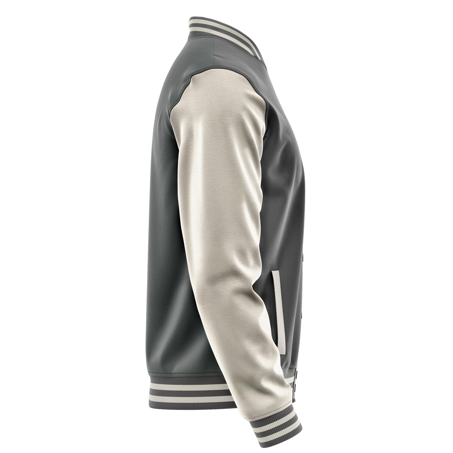 Custom Gray Varsity Jacket Patches Beige Leather Sleeves - Love Footballl