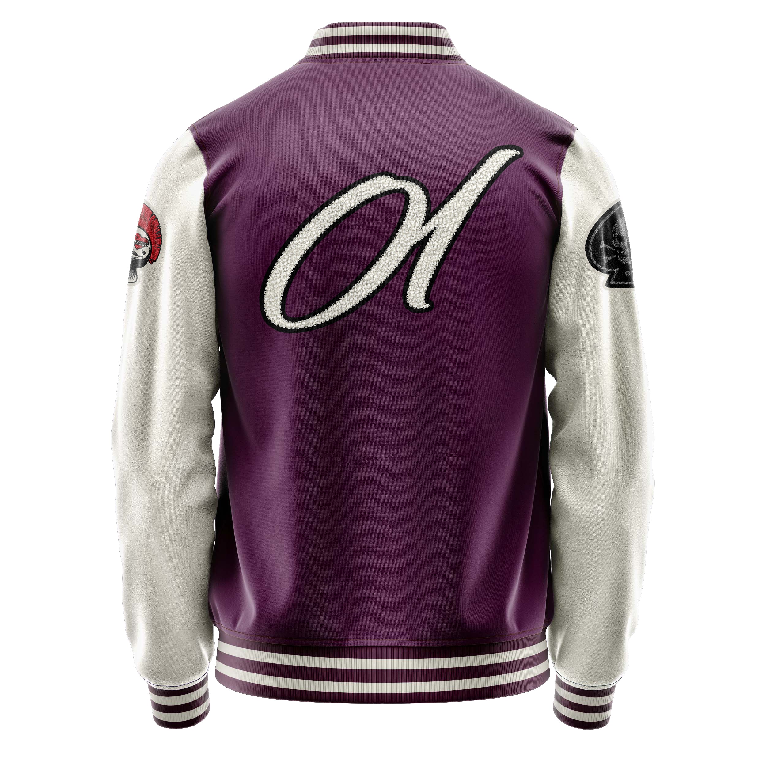 Custom Purple Varsity Jacket Patches Beige Leather Sleeves - The skull of spades