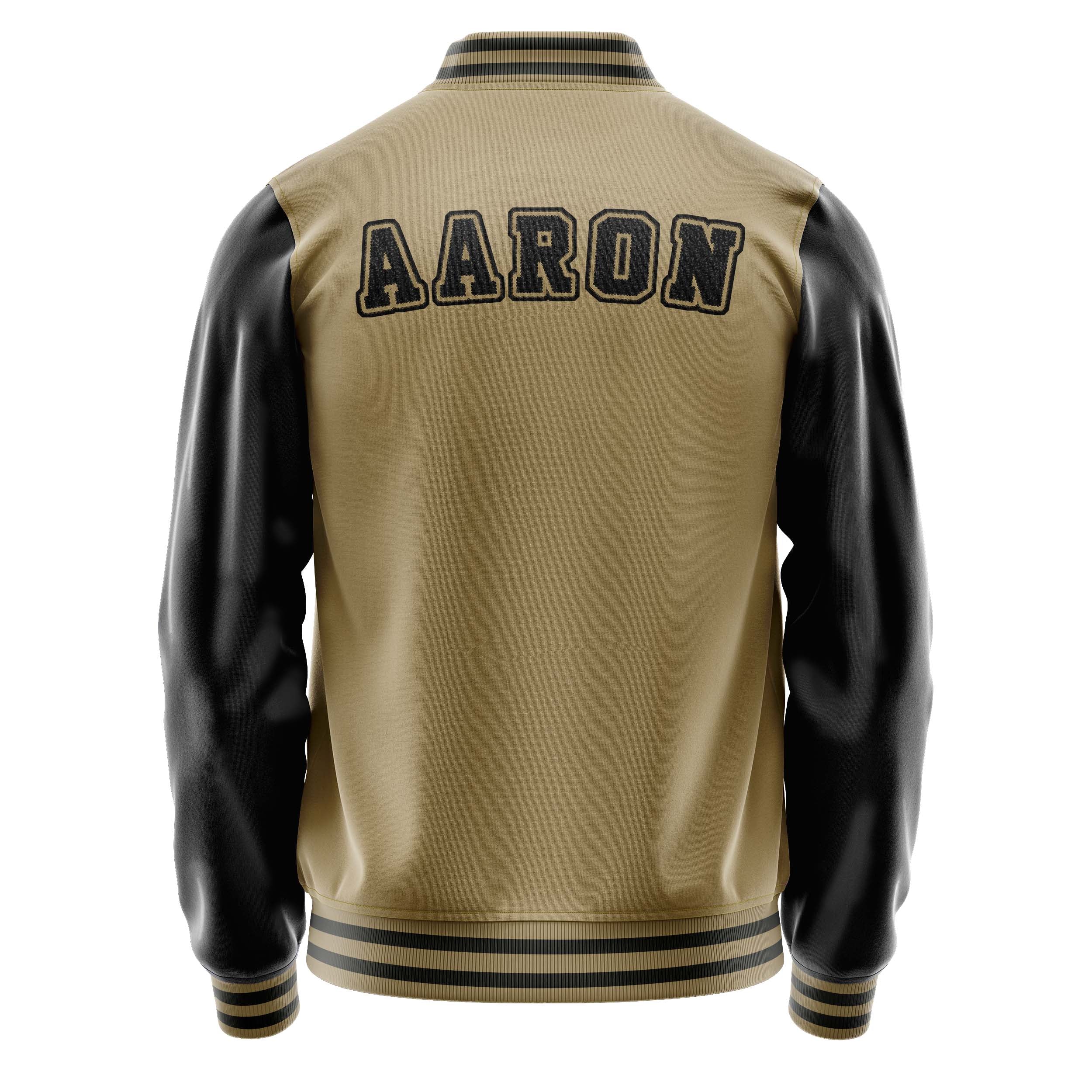 Custom Camel Varsity Jacket Patches Black Leather Sleeves - football