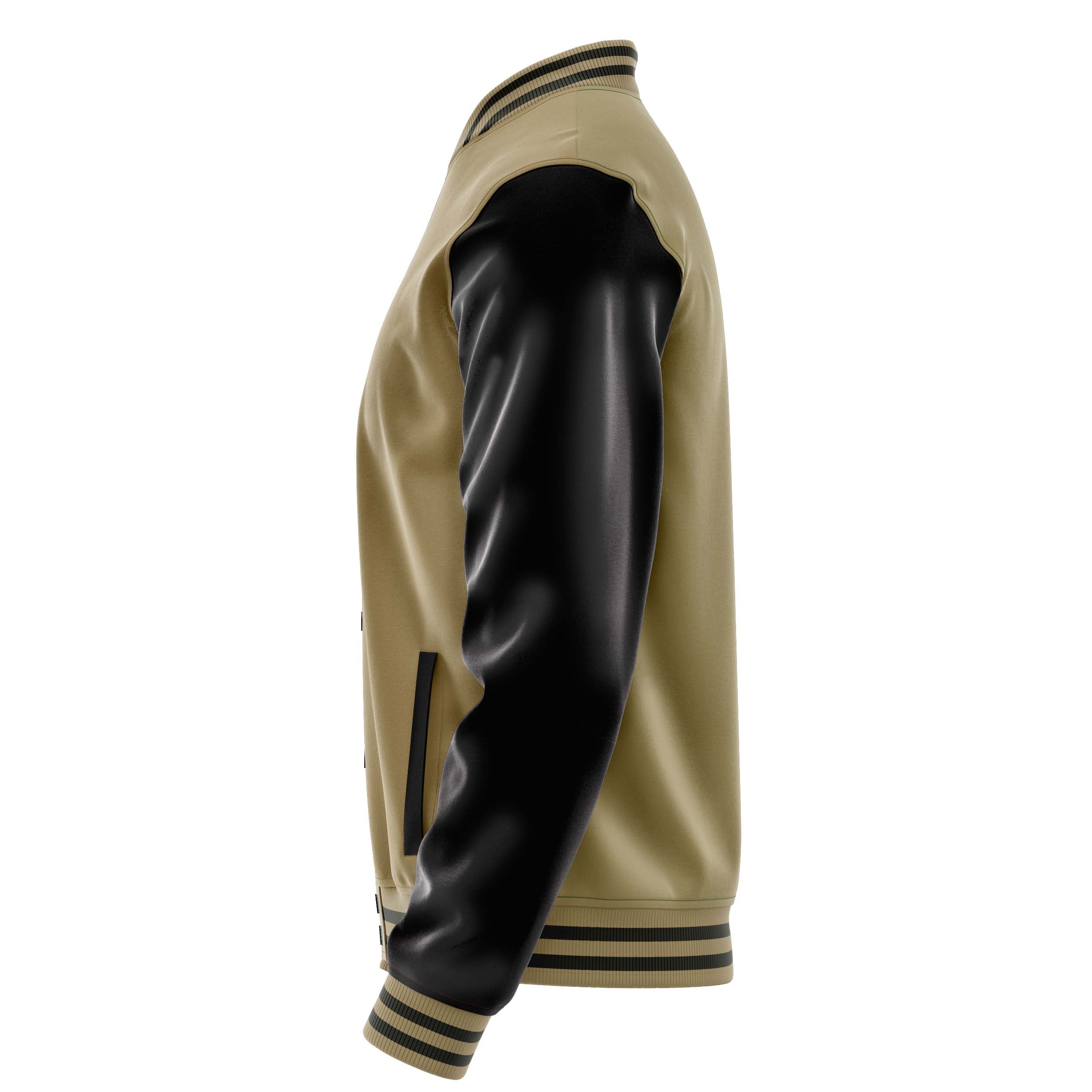 Custom Camel Varsity Jacket Patches Black Leather Sleeves - football