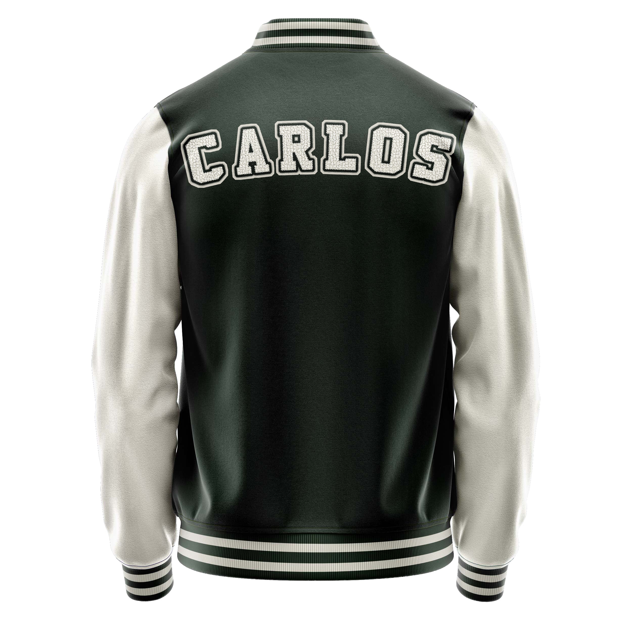 Custom Dark Green Varsity Jacket Patches Beige Leather Sleeves - baseball logo