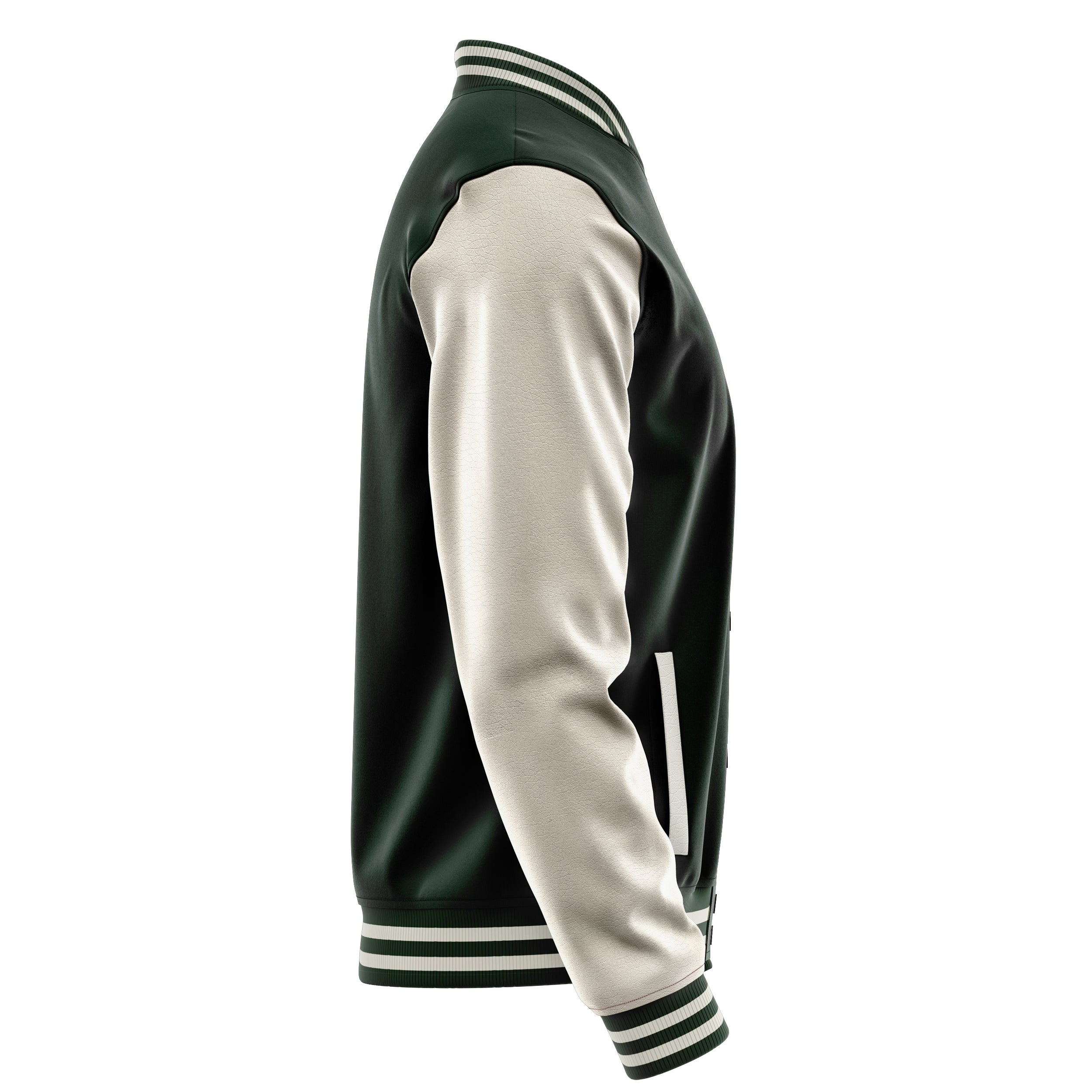 Custom Dark Green Varsity Jacket Patches Beige Leather Sleeves - baseball logo