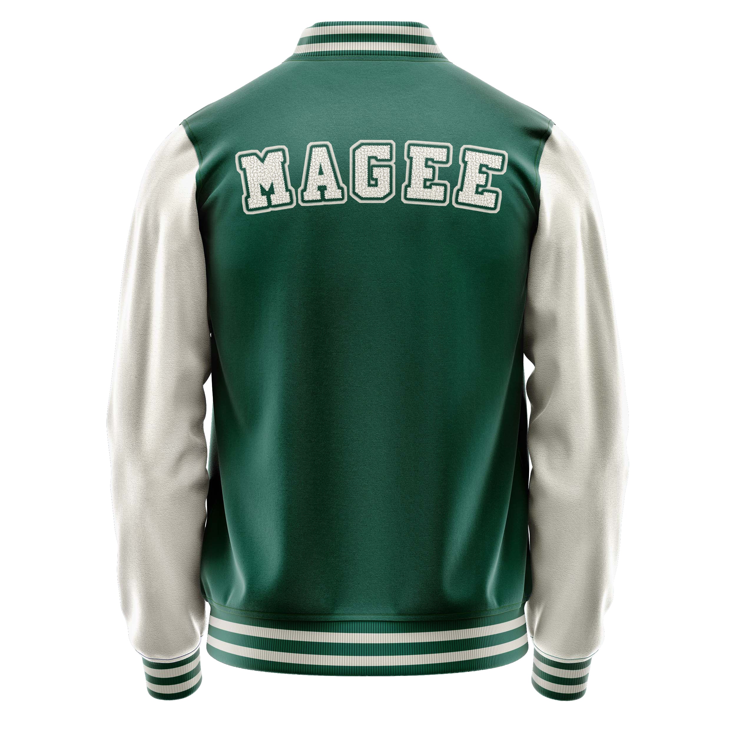 Custom Green Varsity Jacket Patches Beige Leather Sleeves - football