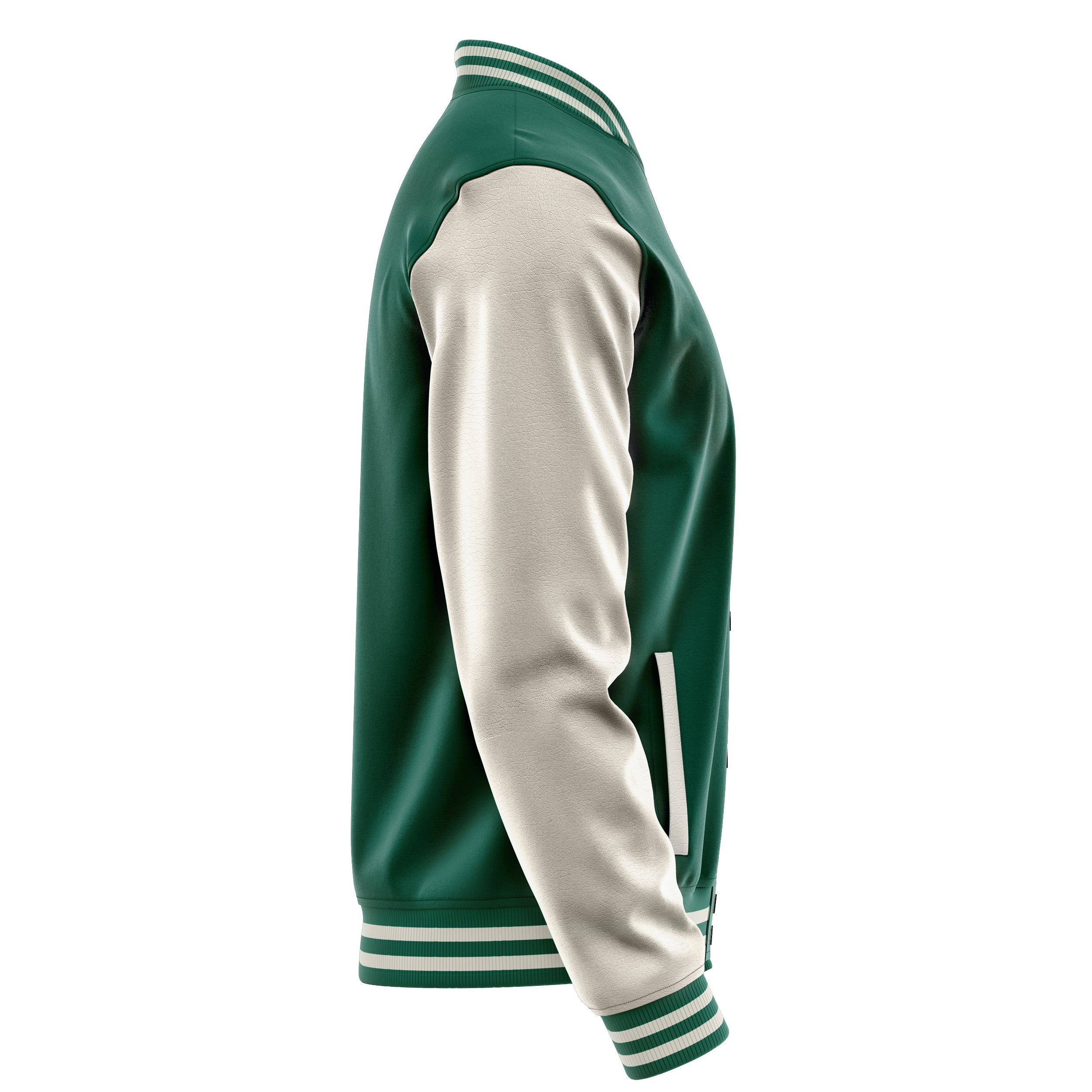 Custom Green Varsity Jacket Patches Beige Leather Sleeves - football
