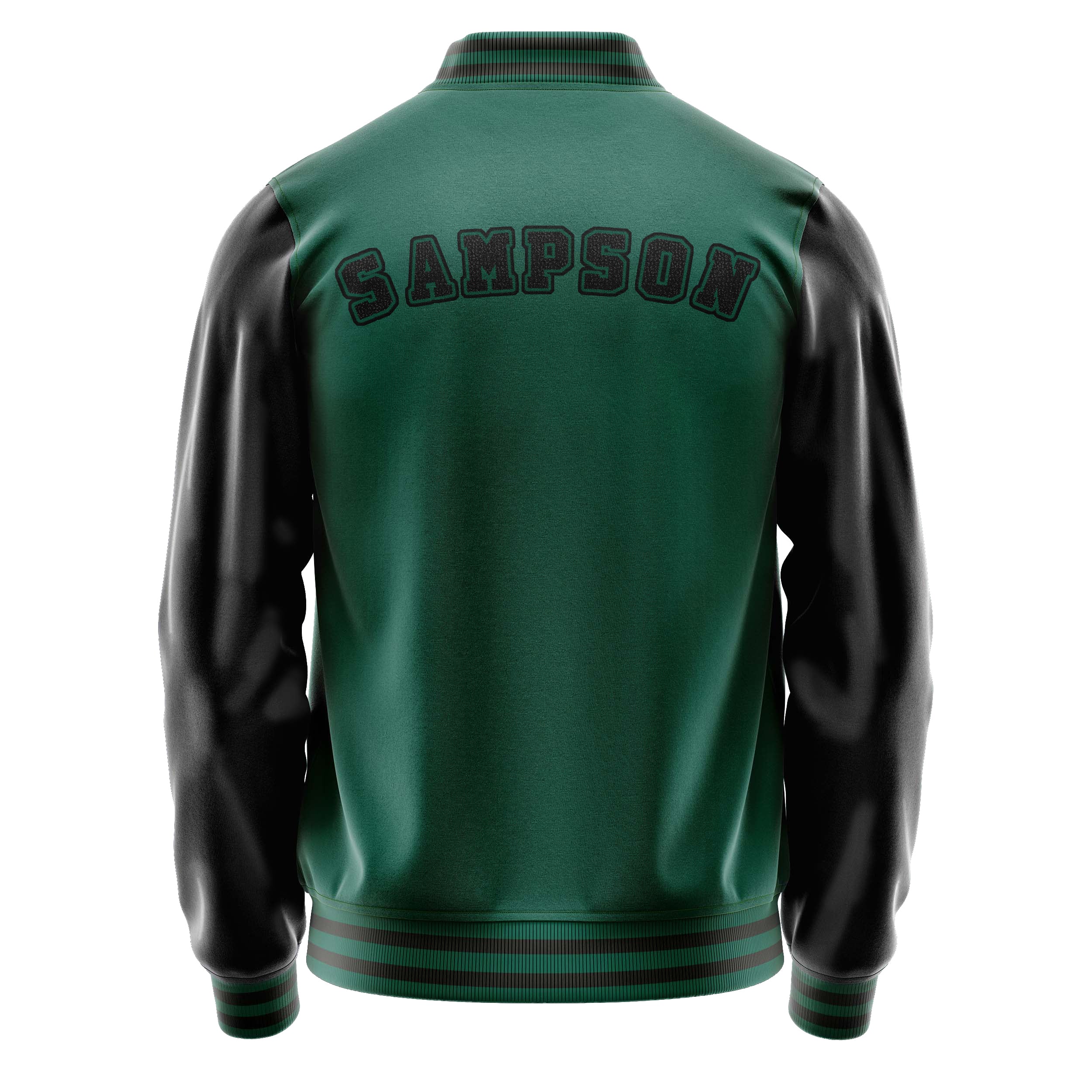 Custom Green Varsity Jacket Patches Black Leather Sleeves - Baseball