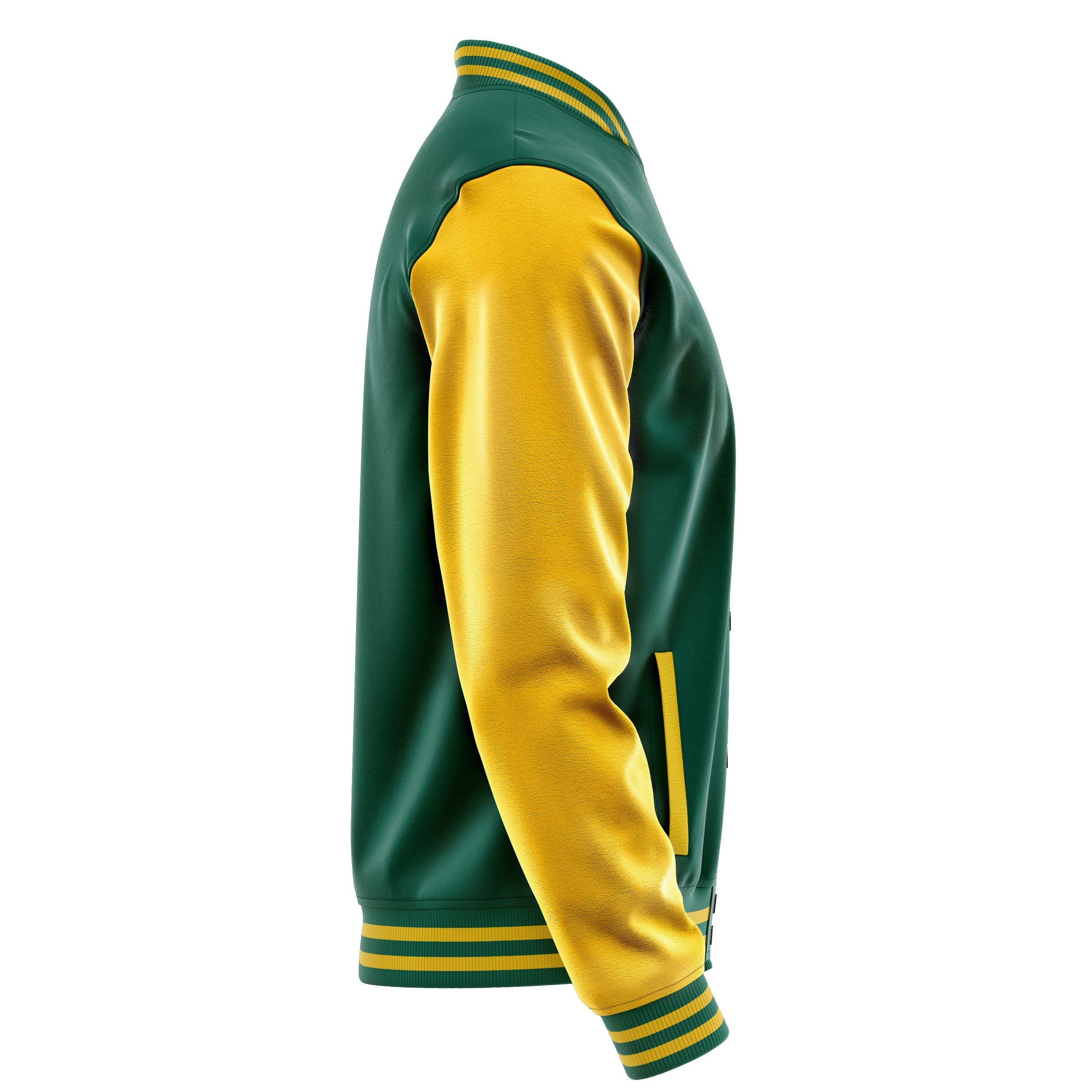 Custom Green Varsity Jacket Patches Egg Yellow Leather Sleeves - Baseball