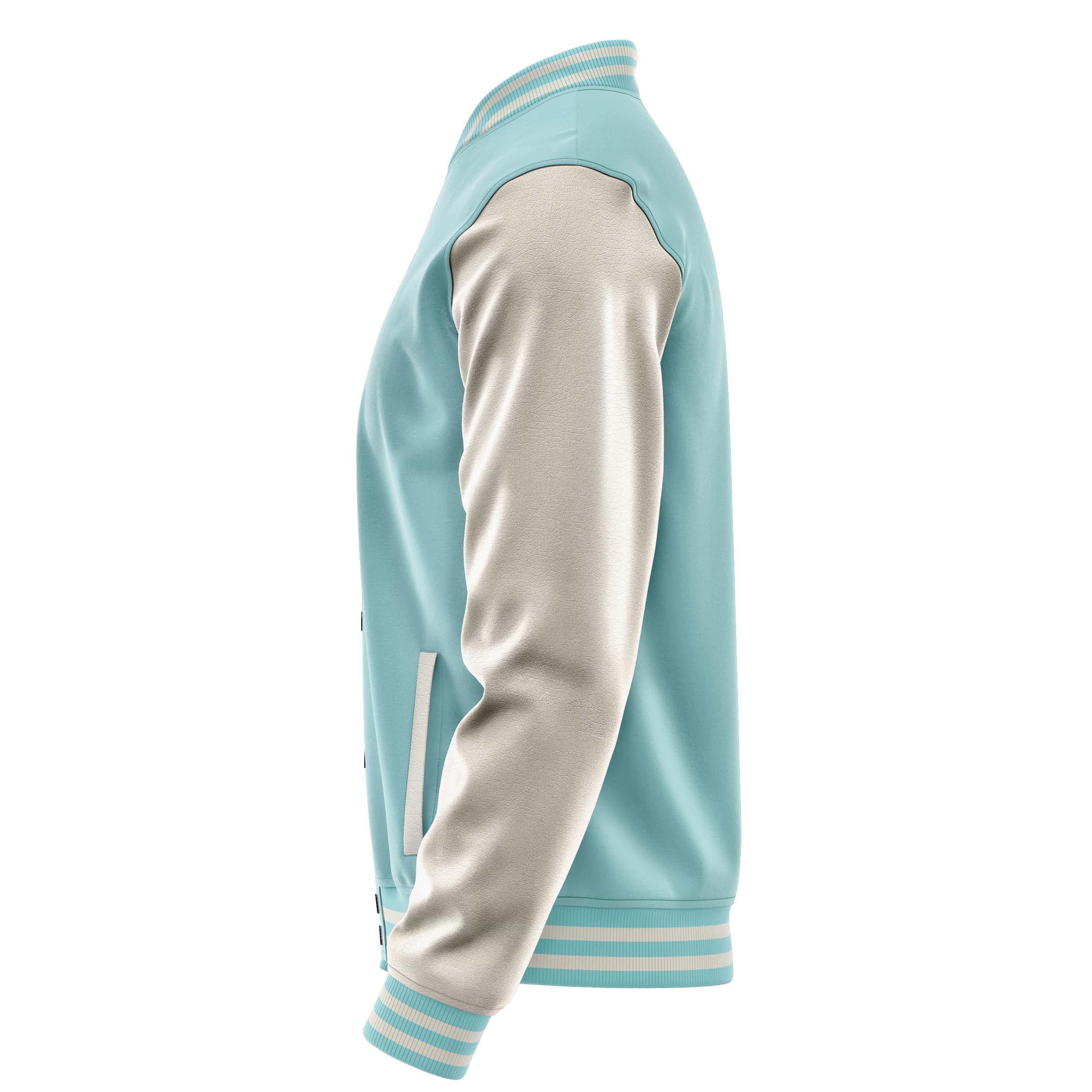 Custom Light Blue Varsity Jacket Patches Beige Leather Sleeves - Baseball