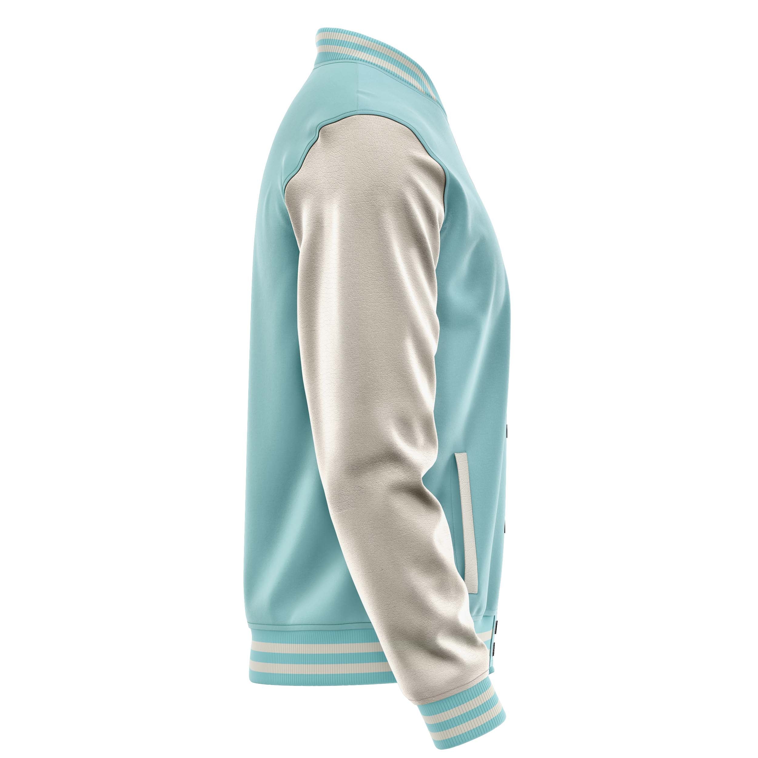 Custom Light Blue Varsity Jacket Patches Beige Leather Sleeves - Baseball