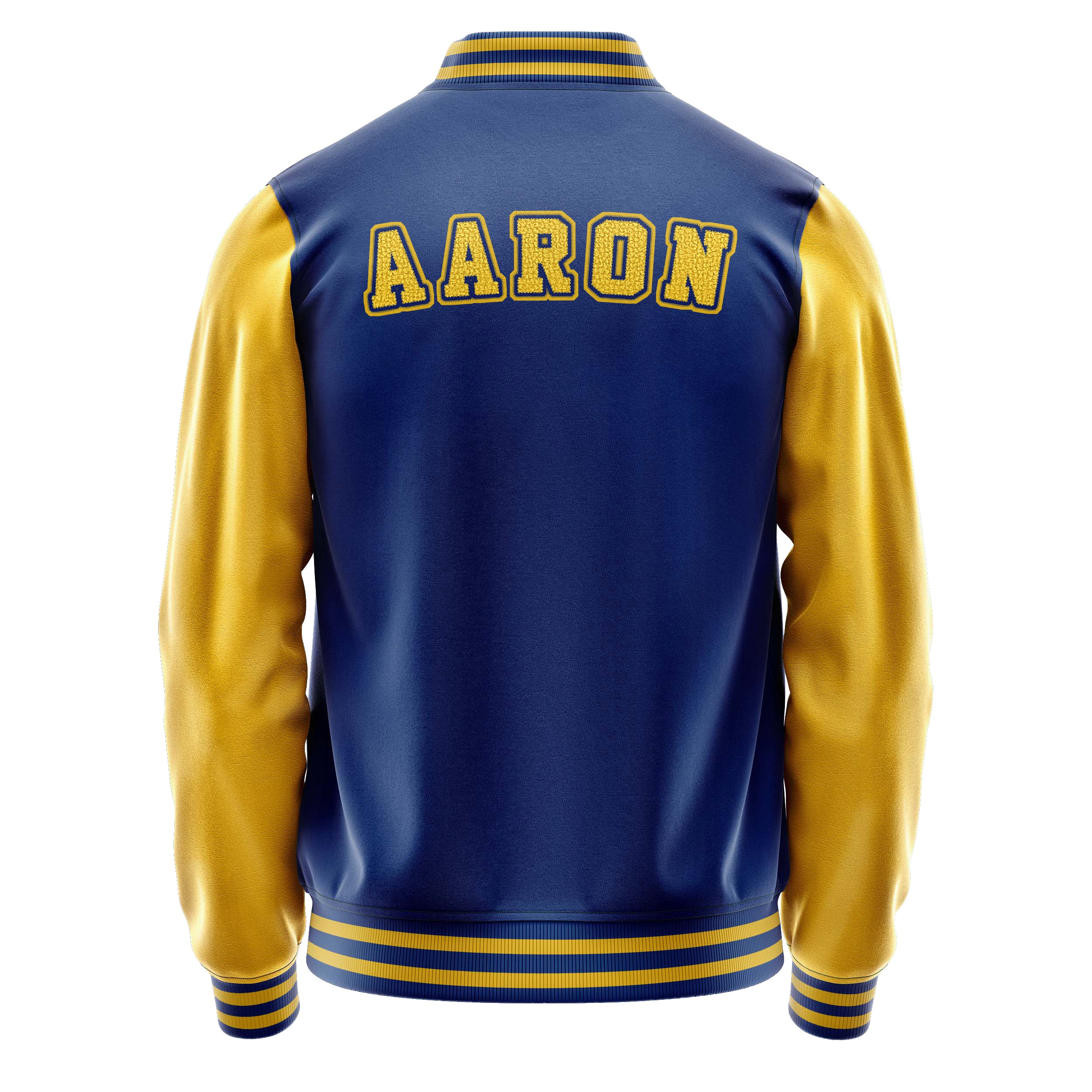 Custom Royal Blue Varsity Jacket Patches Egg Yellow Leather Sleeves - Baseball MAMA