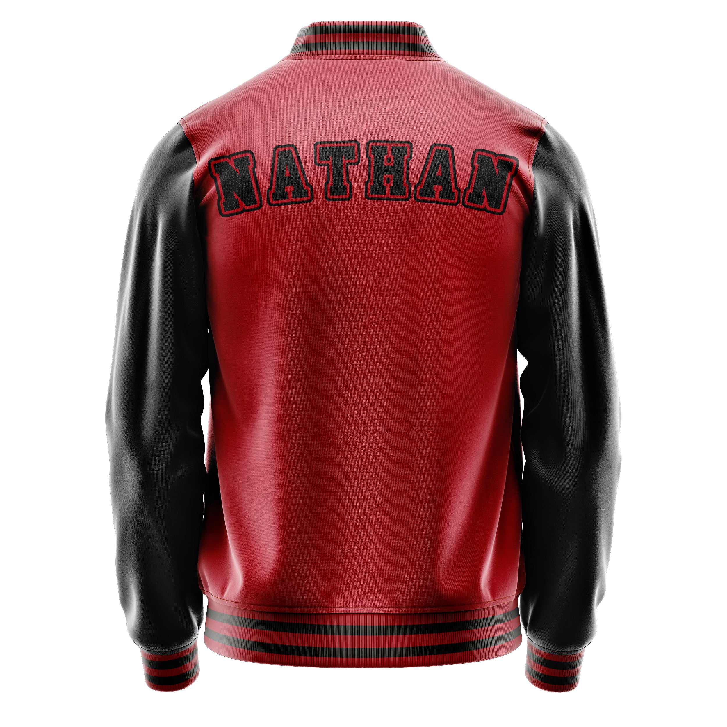 Custom Red Varsity Jacket Patches Black Leather Sleeves - Baseball