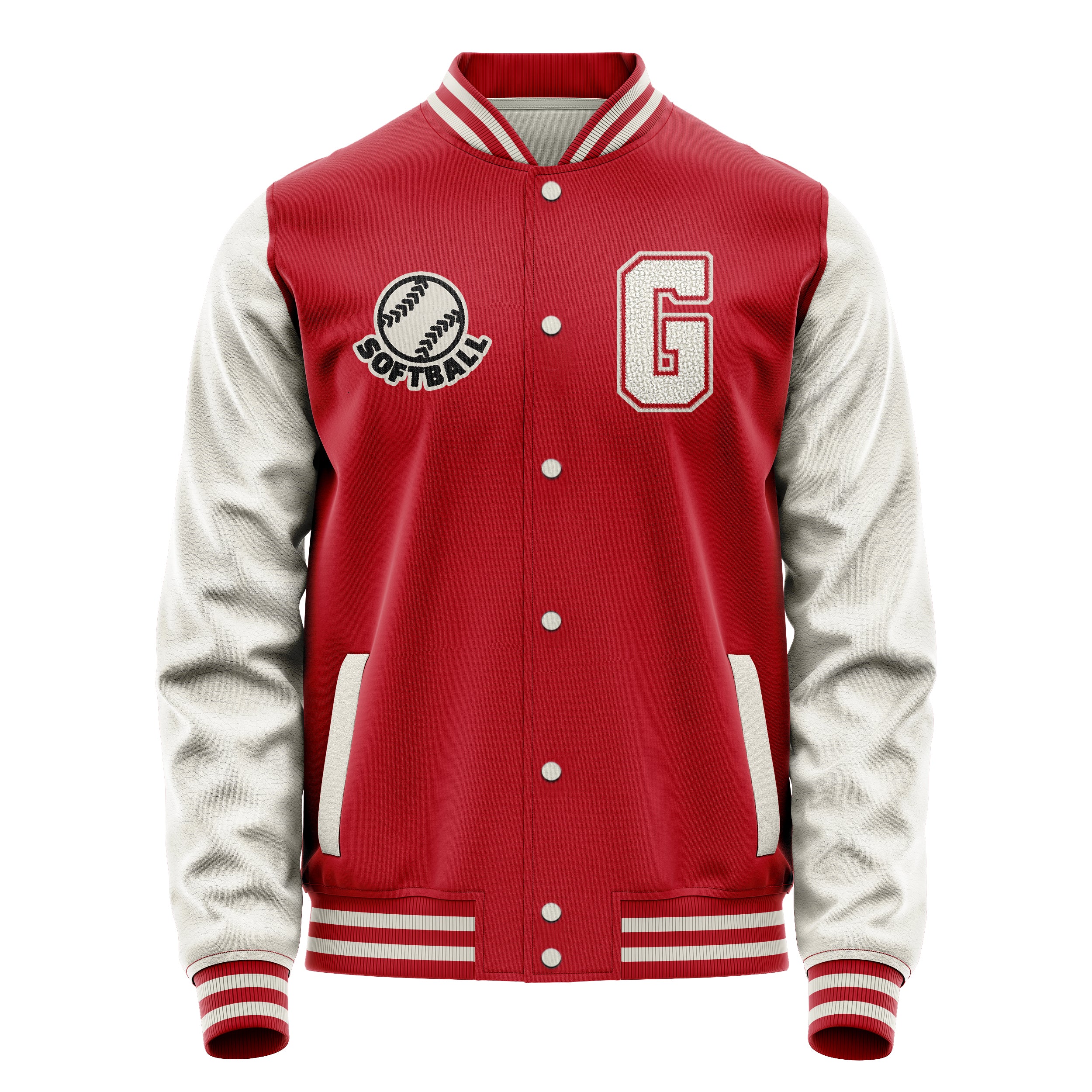 Custom Red Varsity Jacket Patches Beige Leather Sleeves - football