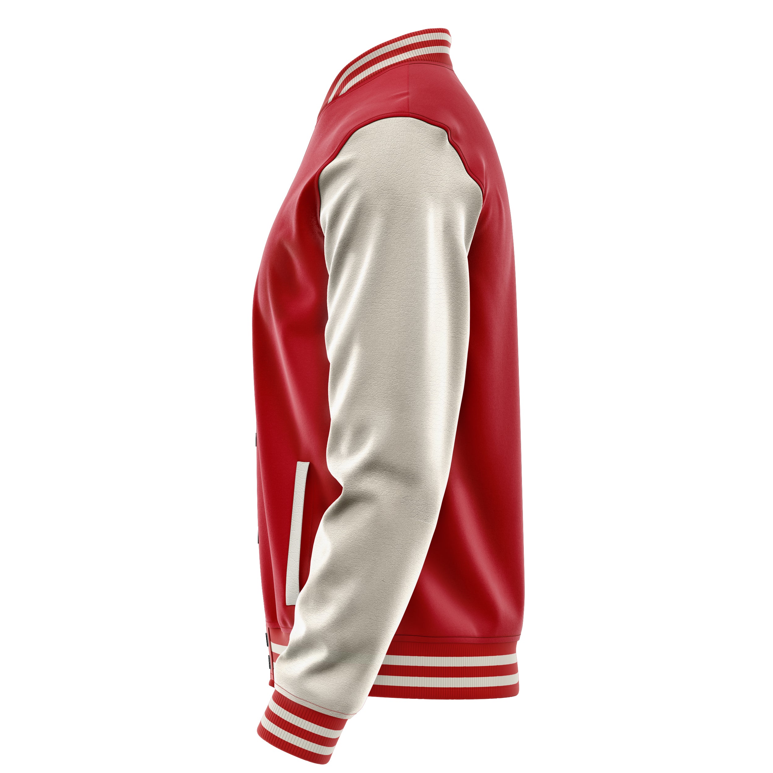 Custom Red Varsity Jacket Patches Beige Leather Sleeves - football