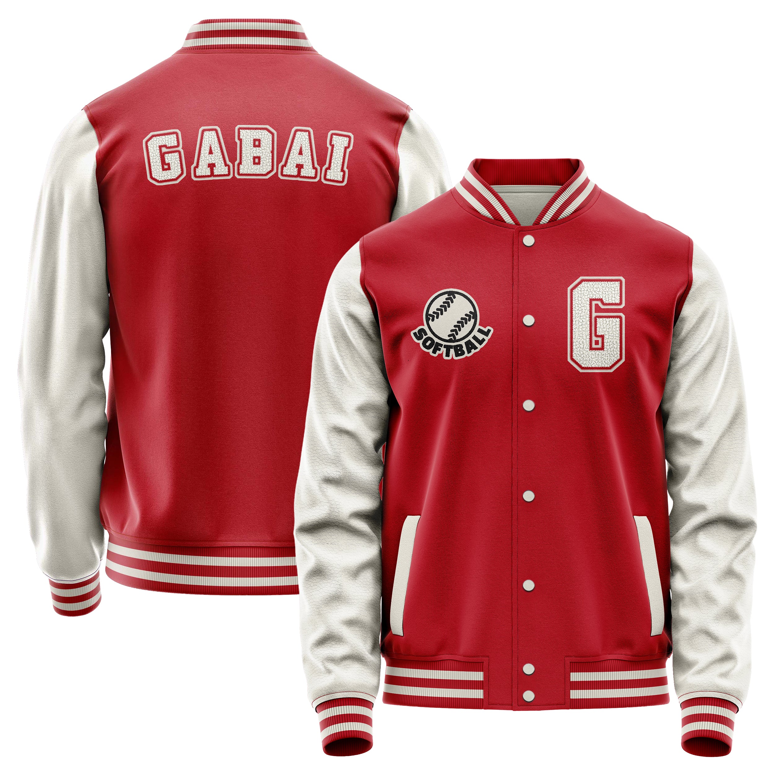 Custom Red Varsity Jacket Patches Beige Leather Sleeves - football