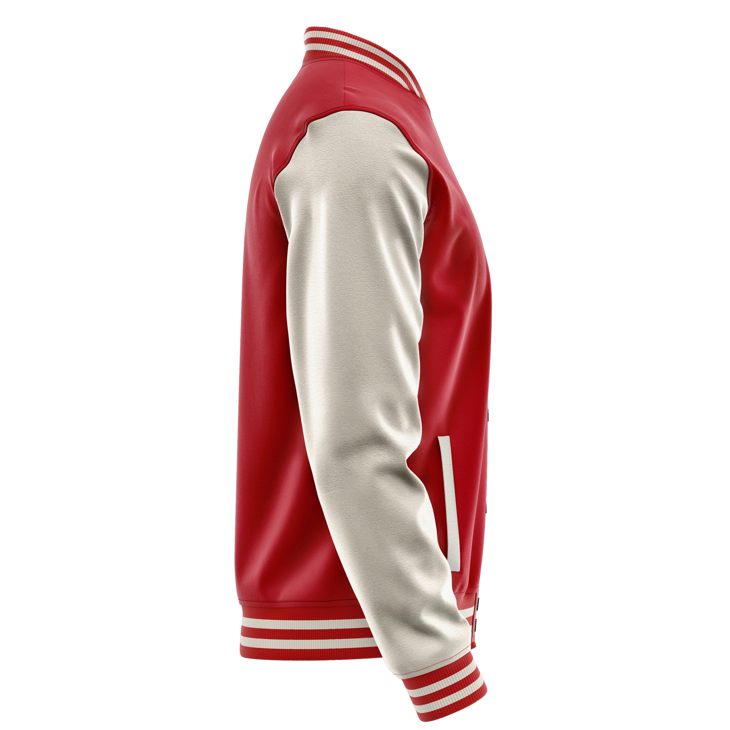 Custom Red Varsity Jacket Patches Beige Leather Sleeves - football
