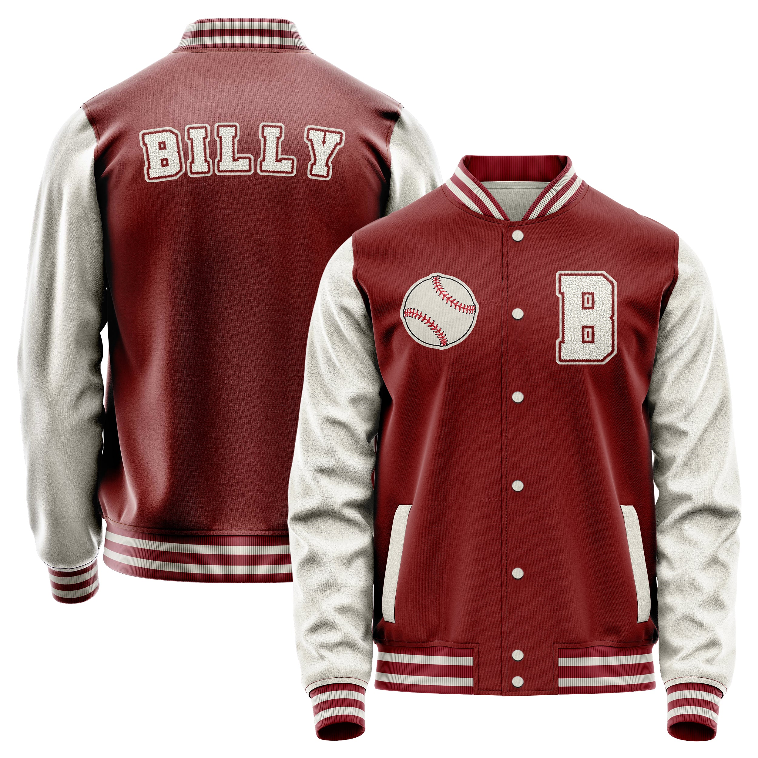 Custom Dark Red Varsity Jacket Patches Beige Leather Sleeves - Baseball