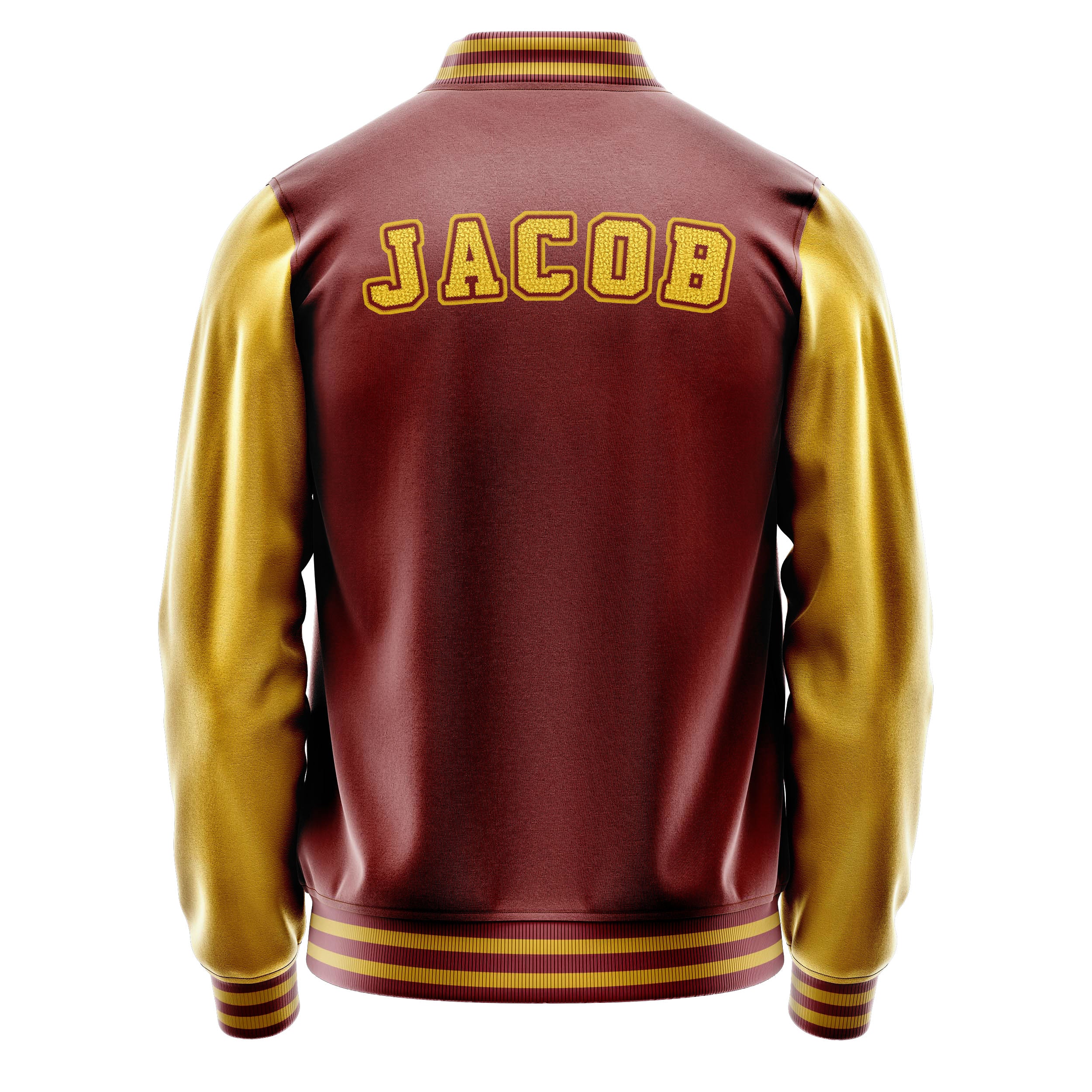 Custom Dark Red Varsity Jacket Patches Egg Yellow Leather Sleeves - Baseball