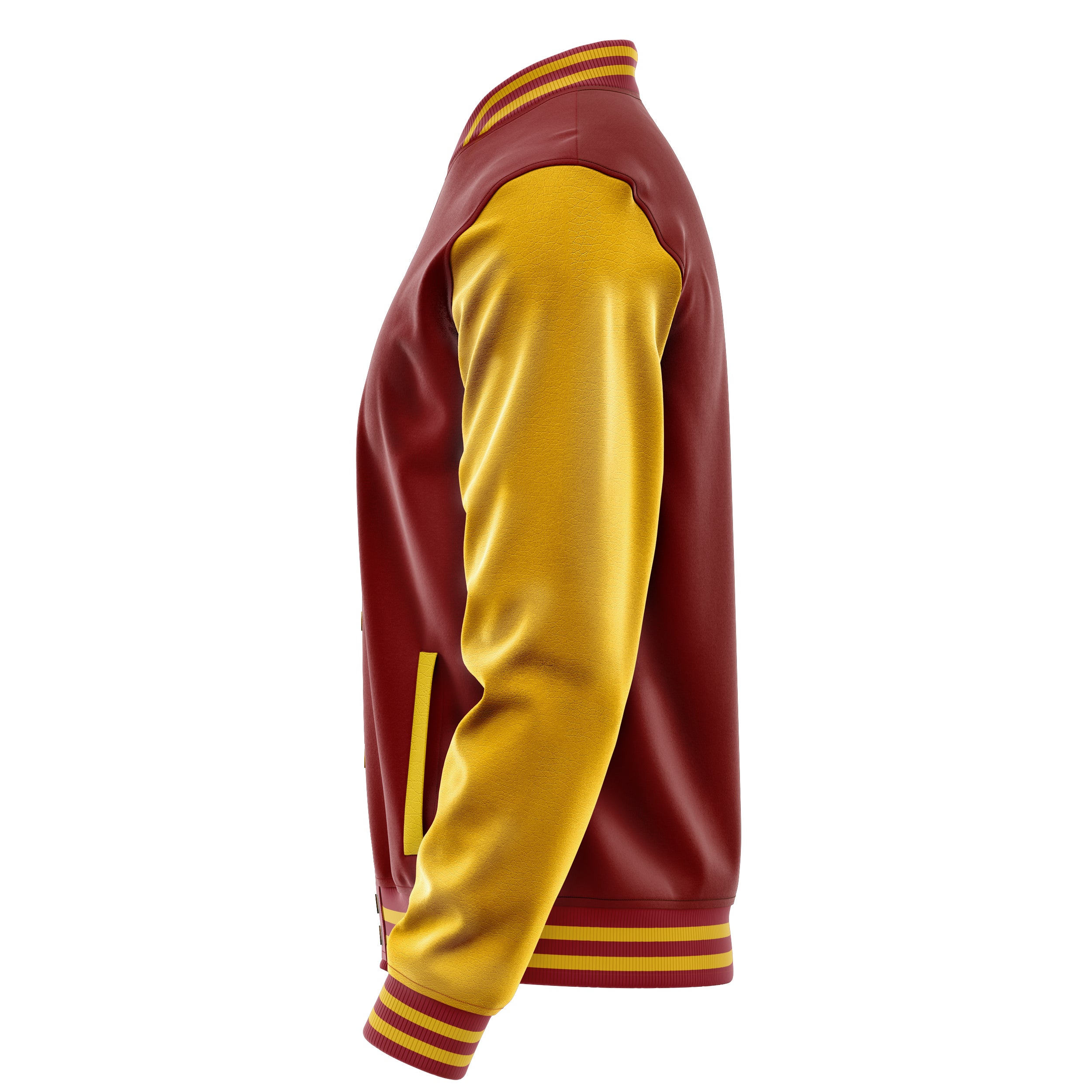 Custom Dark Red Varsity Jacket Patches Egg Yellow Leather Sleeves - Baseball