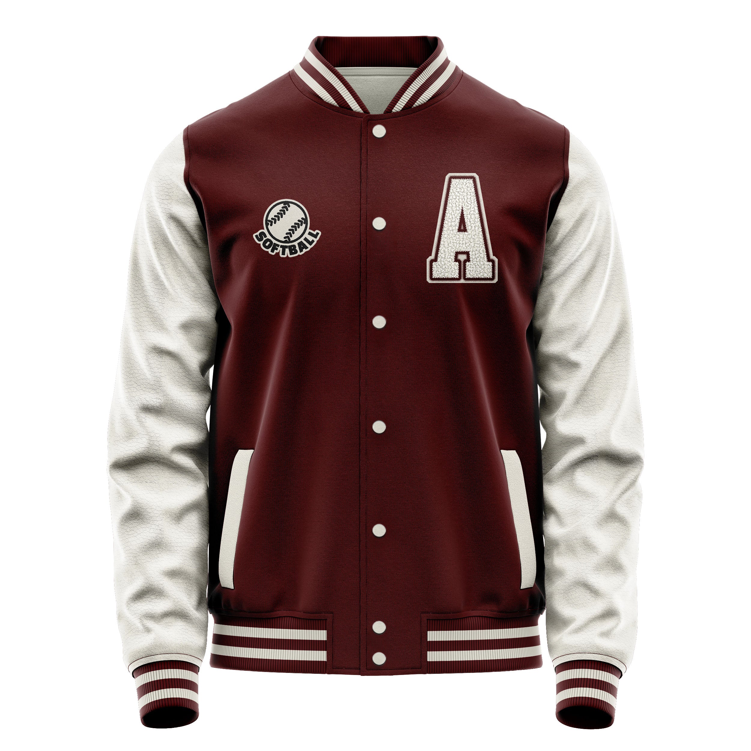 Custom Wine Red Varsity Jacket Patches Beige Leather Sleeves - football