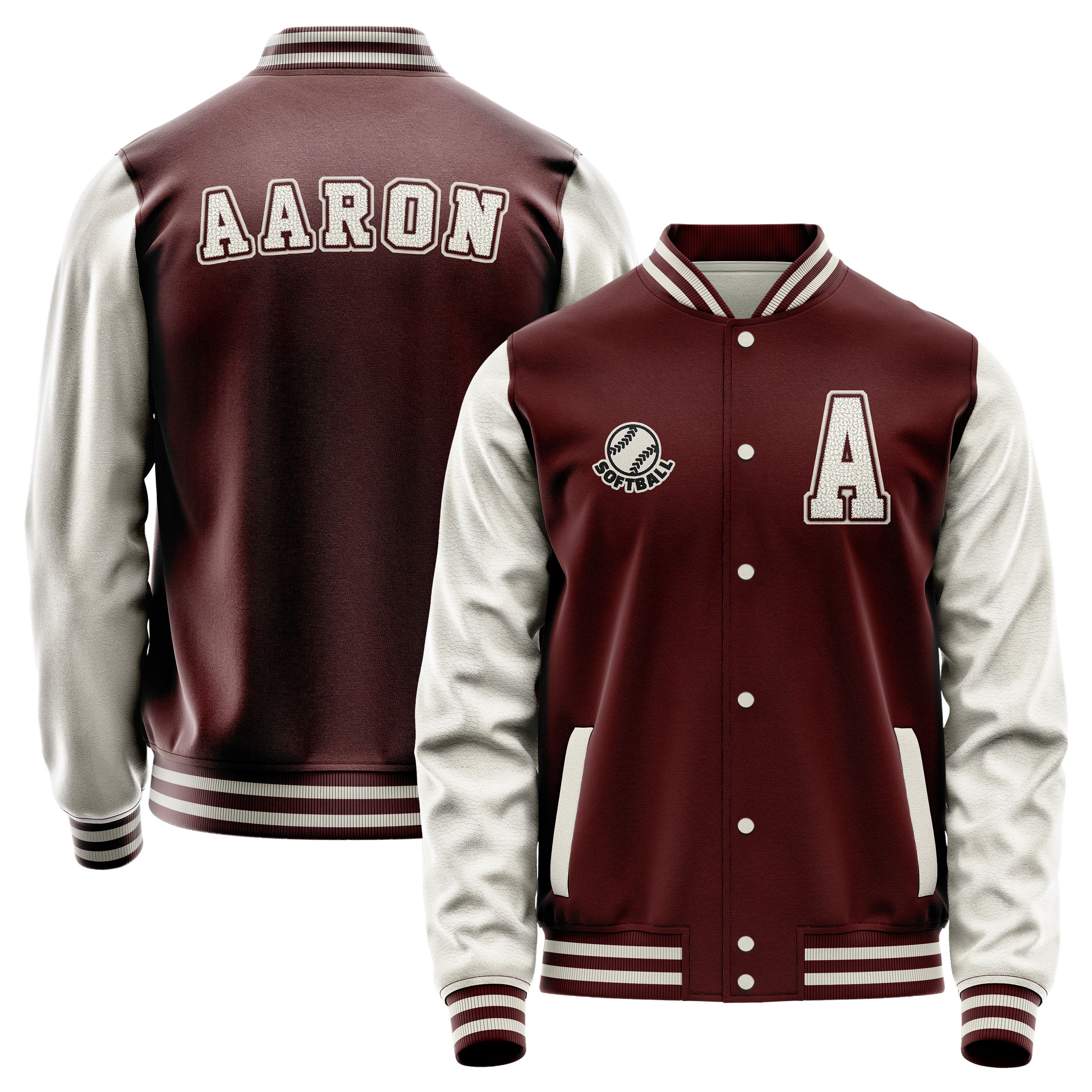 Custom Wine Red Varsity Jacket Patches Beige Leather Sleeves - football