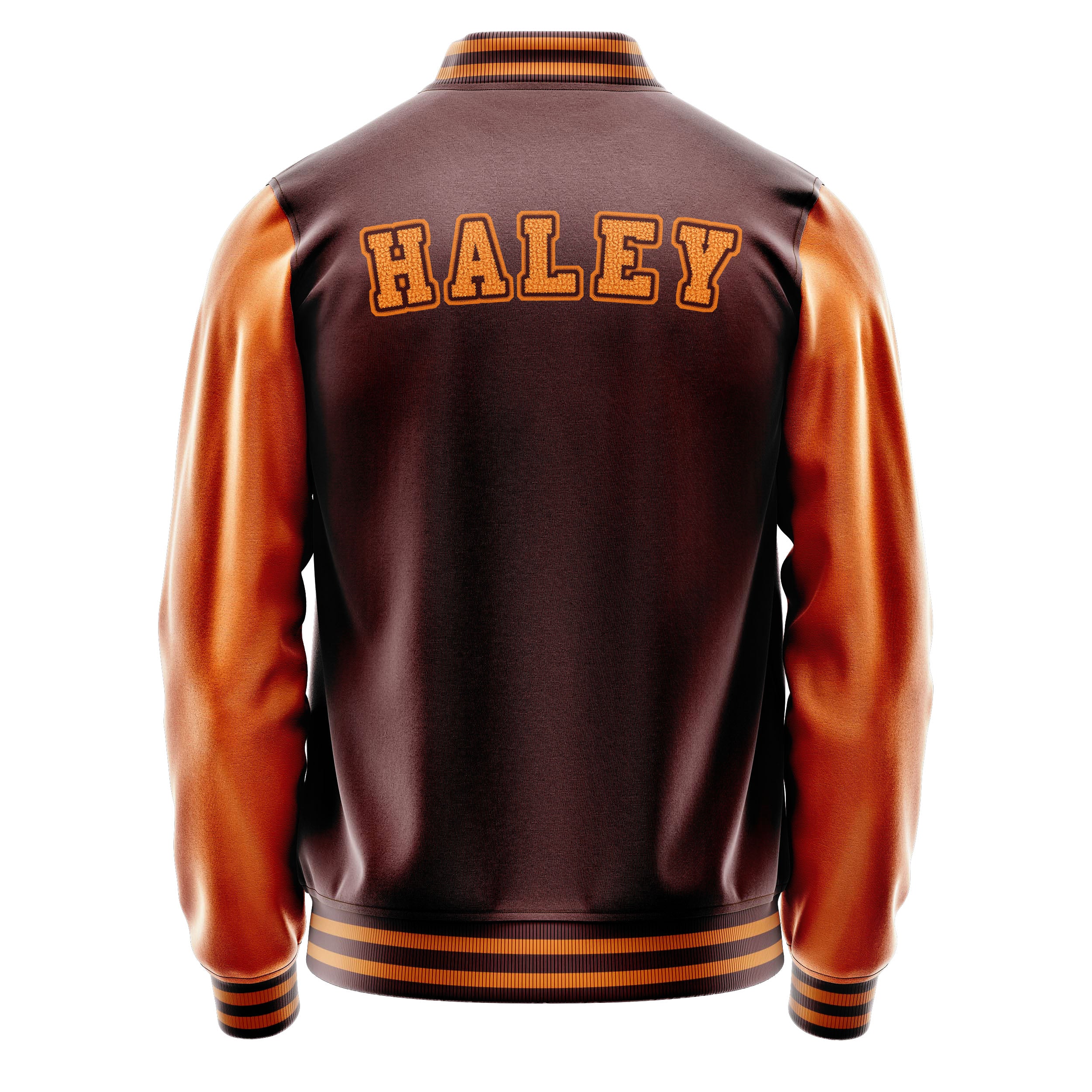 Custom Wine Red Varsity Jacket Patches Orange Leather Sleeves - Baseball