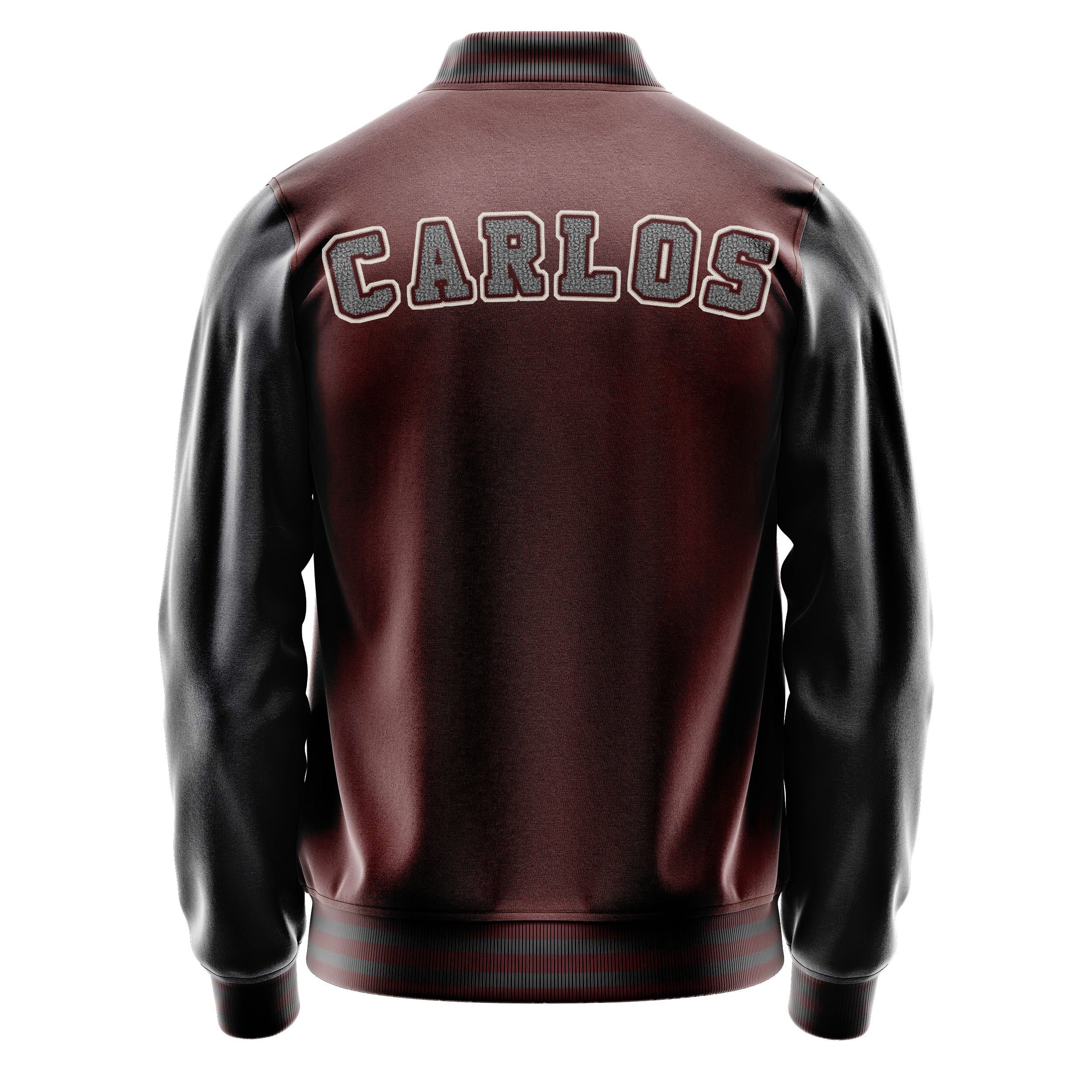 Custom Wine Red Varsity Jacket Patches Dark Gray Leather Sleeves - Baseball