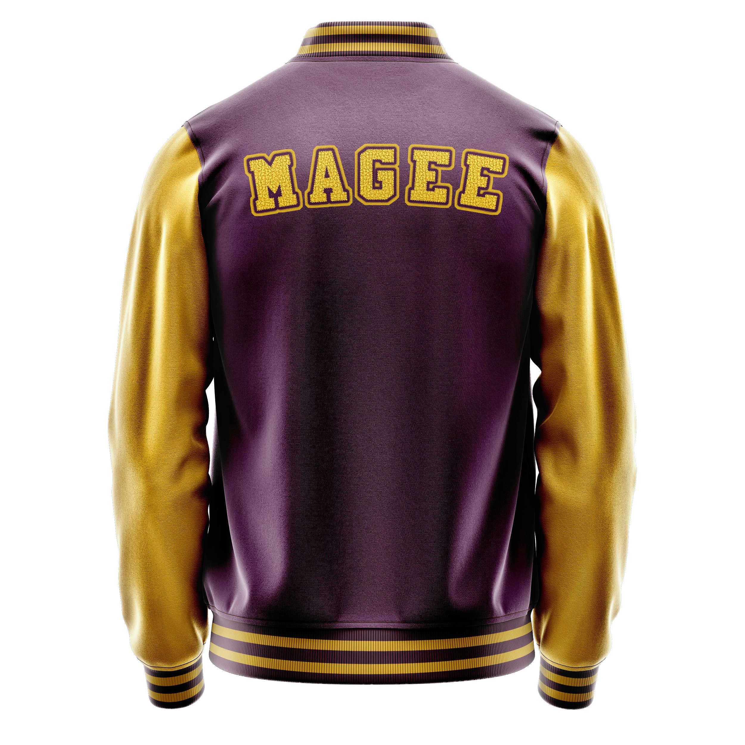 Custom Purple Varsity Jacket Patches Egg Yellow Leather Sleeves - Baseball