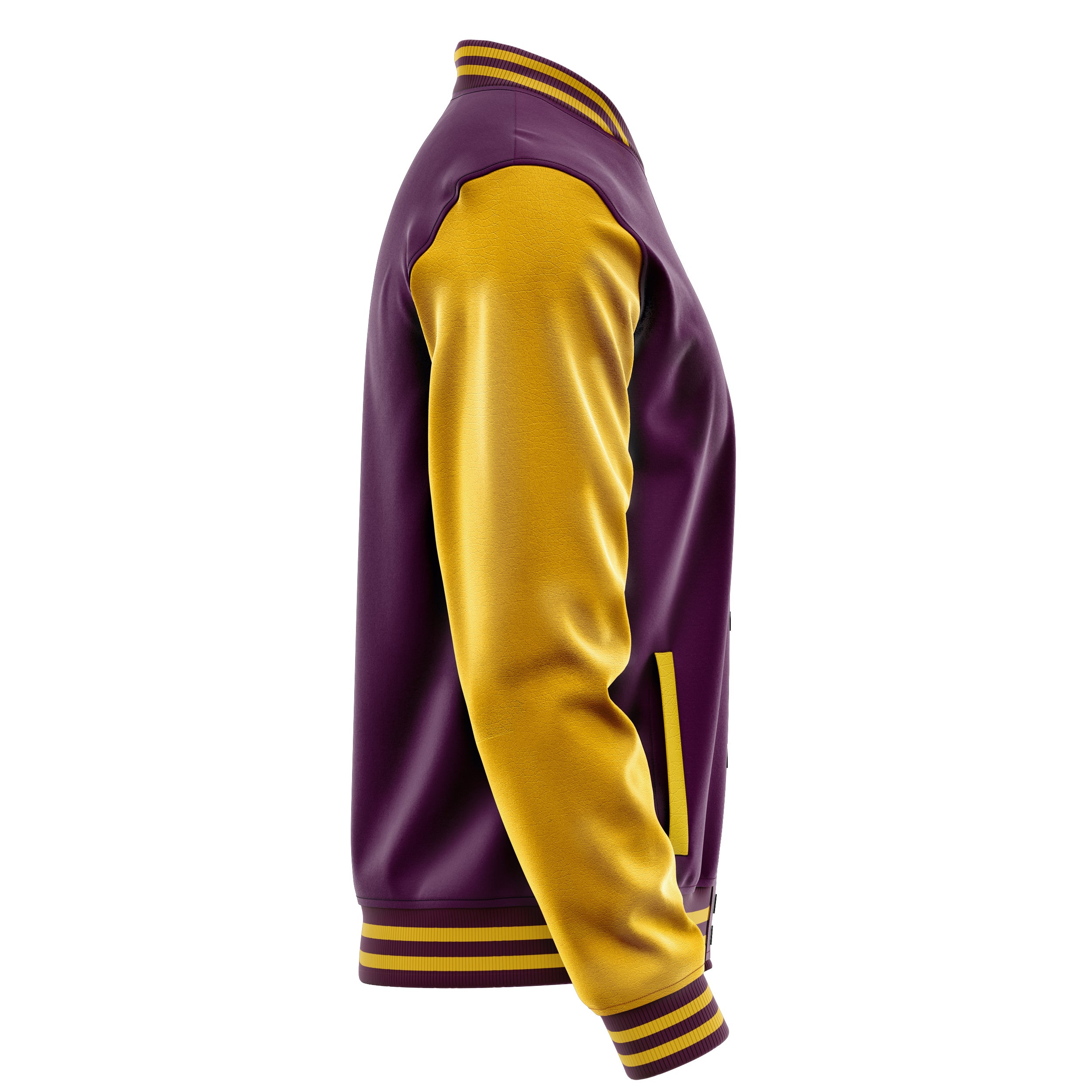 Custom Purple Varsity Jacket Patches Egg Yellow Leather Sleeves - Baseball