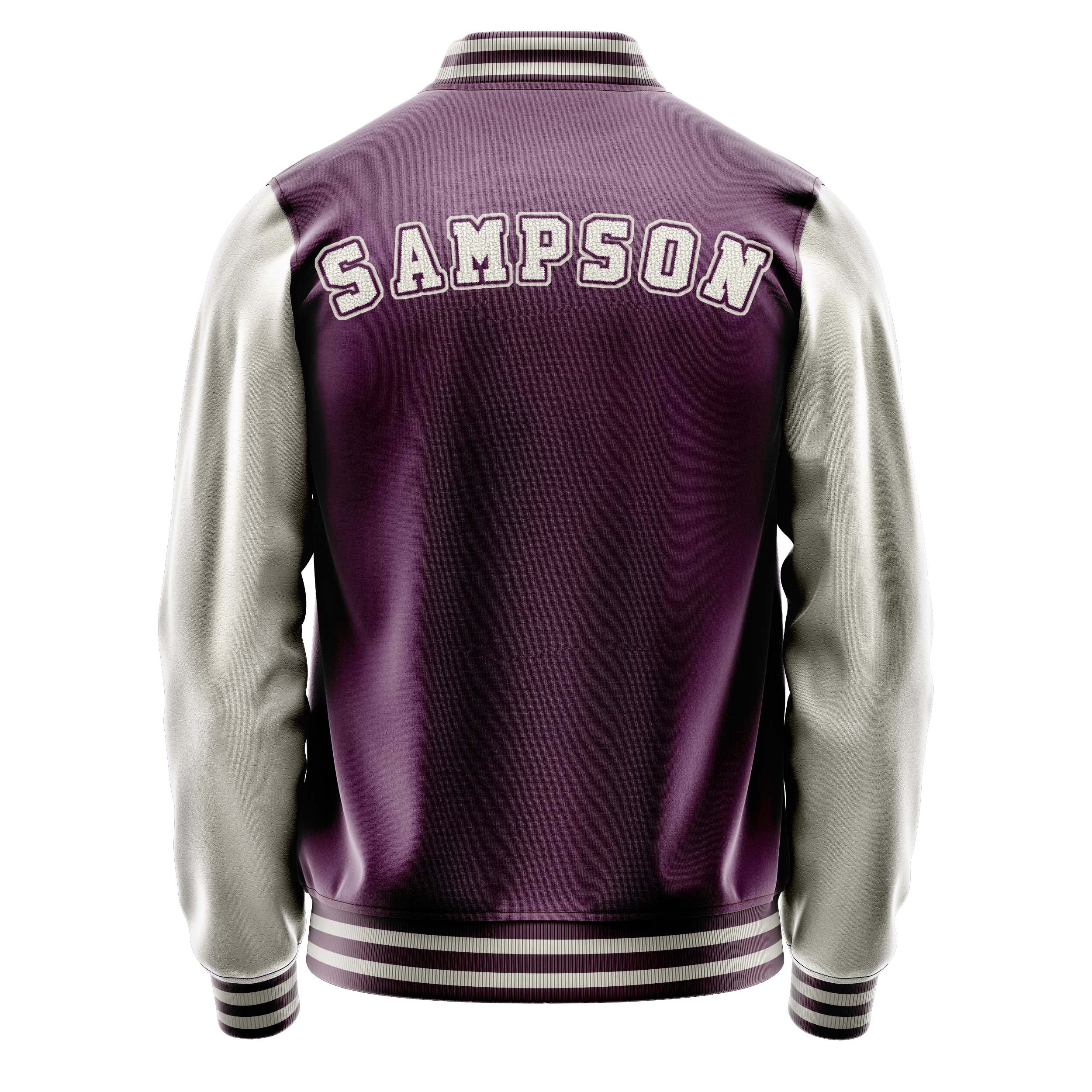 Custom Purple Varsity Jacket Patches Beige Leather Sleeves - Baseball