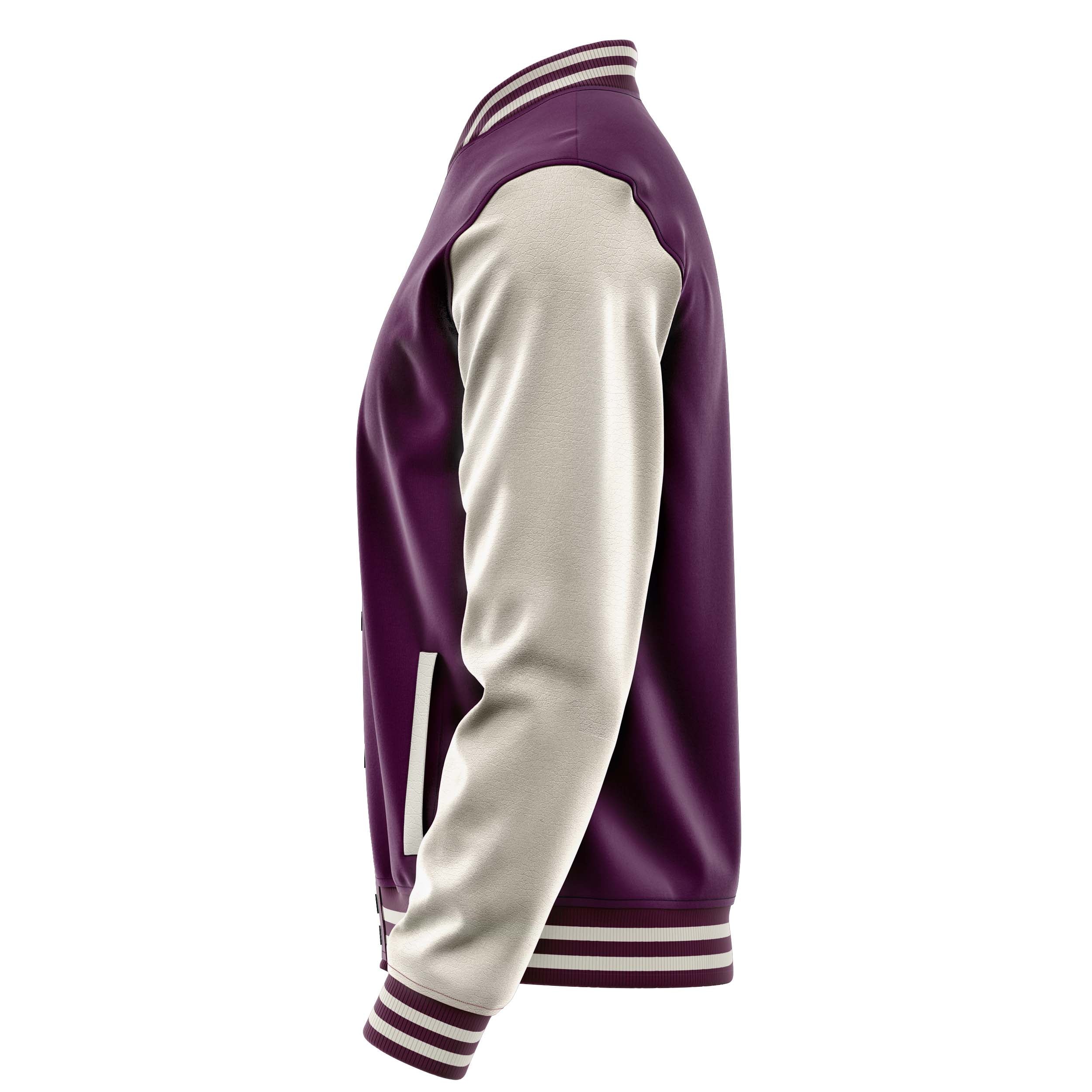 Custom Purple Varsity Jacket Patches Beige Leather Sleeves - Baseball