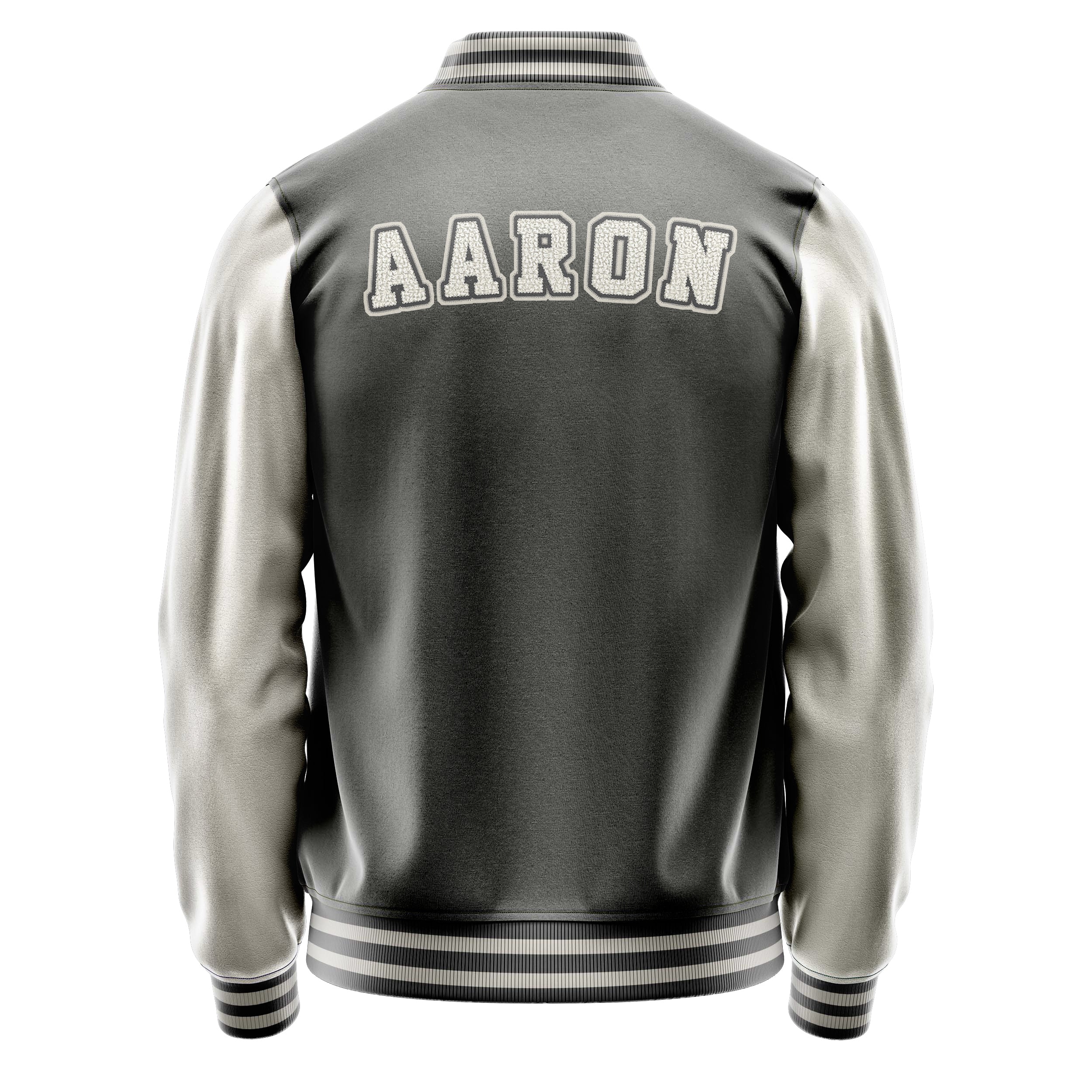 Custom Gray Varsity Jacket Patches Beige Leather Sleeves - Baseball