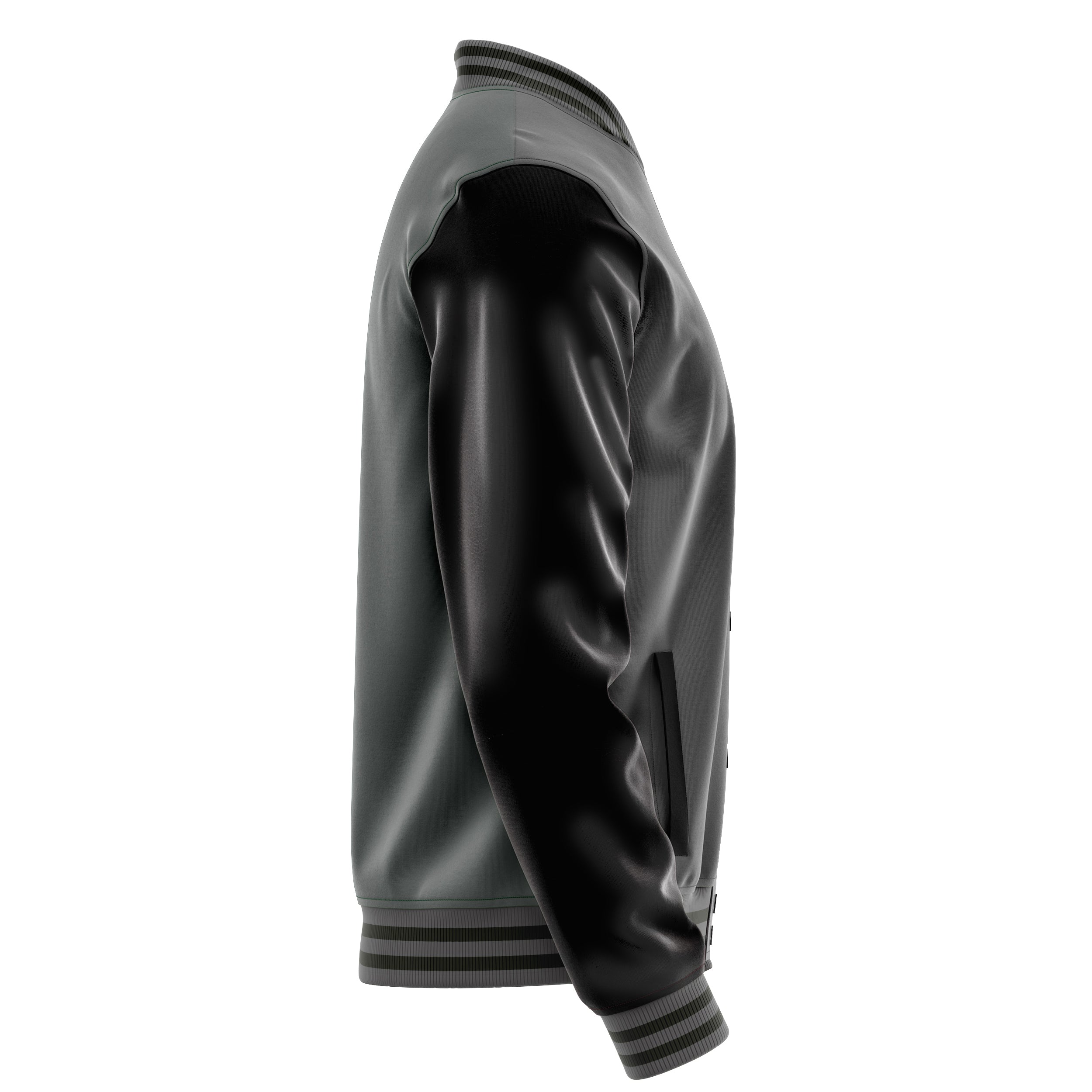 Custom Gray Varsity Jacket Patches Black Leather Sleeves - baseball logo