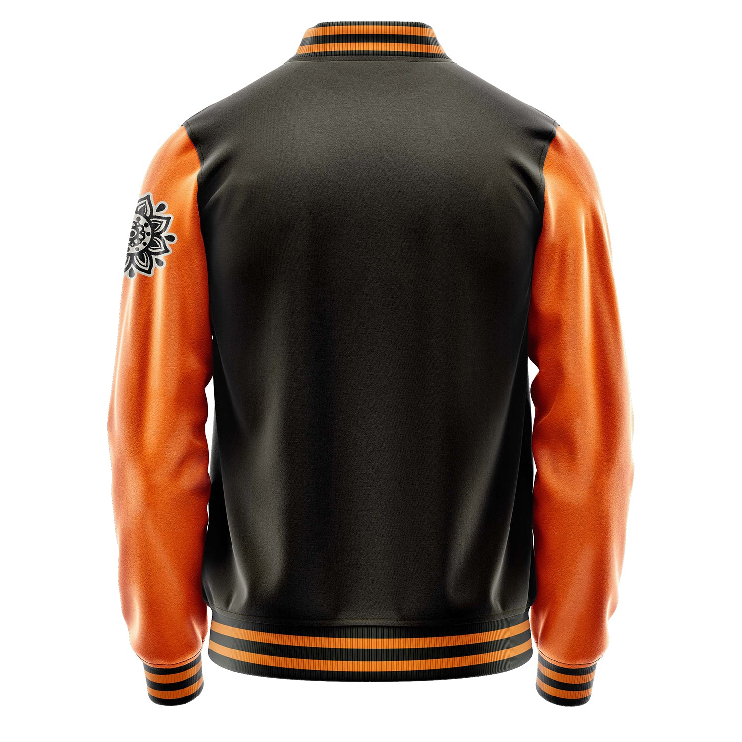 Custom Brown Varsity Jacket Patches Orange Leather Sleeves - Flower