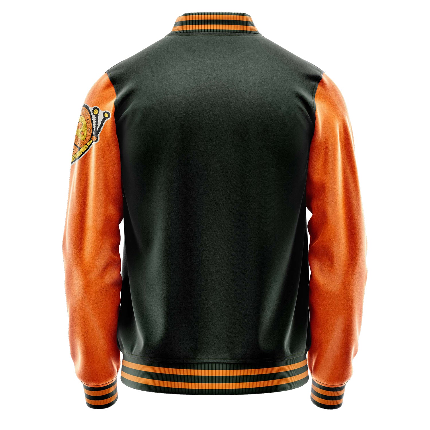 Custom Dark Green Varsity Jacket Patches Orange Leather Sleeves - Butterflies