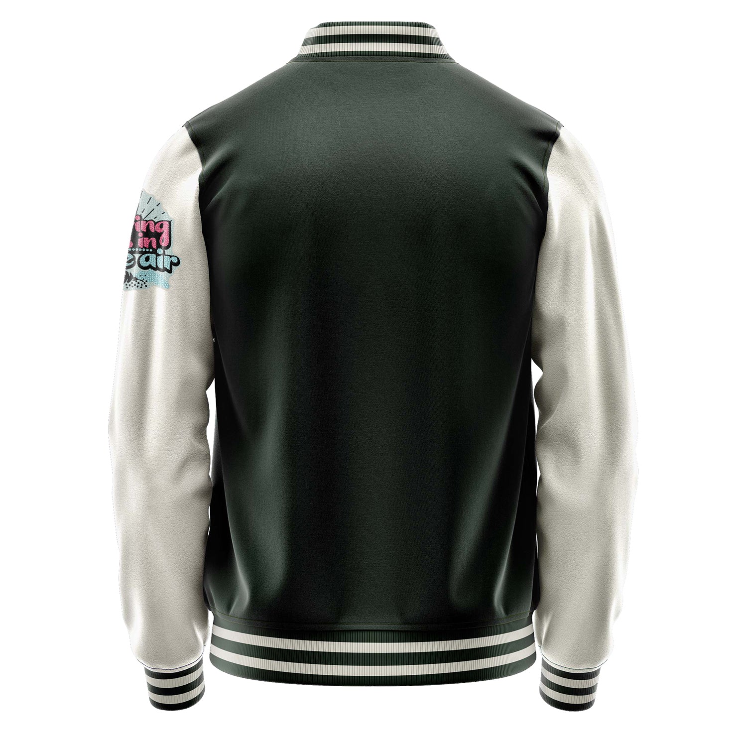 Custom Dark Green Varsity Jacket Patches Beige Leather Sleeves - Spring is in the air