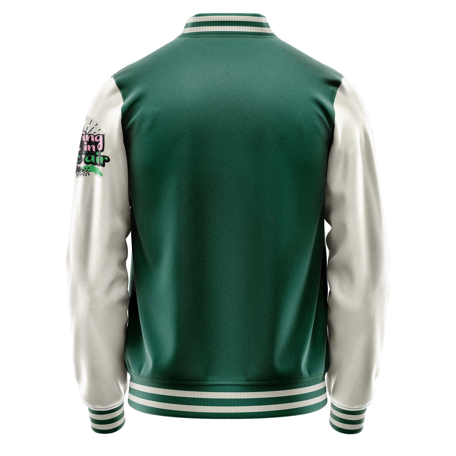 Custom Green Varsity Jacket Patches Beige Leather Sleeves - Spring is in the air