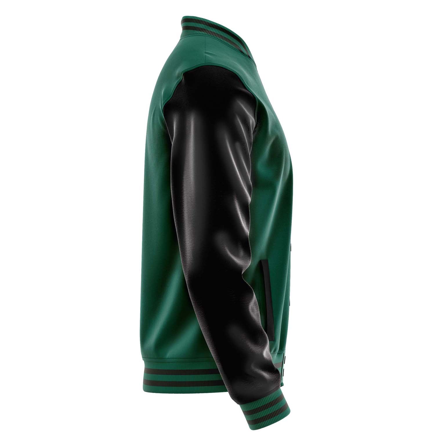 Custom Green Varsity Jacket Patches Black Leather Sleeves - Spring is in the air
