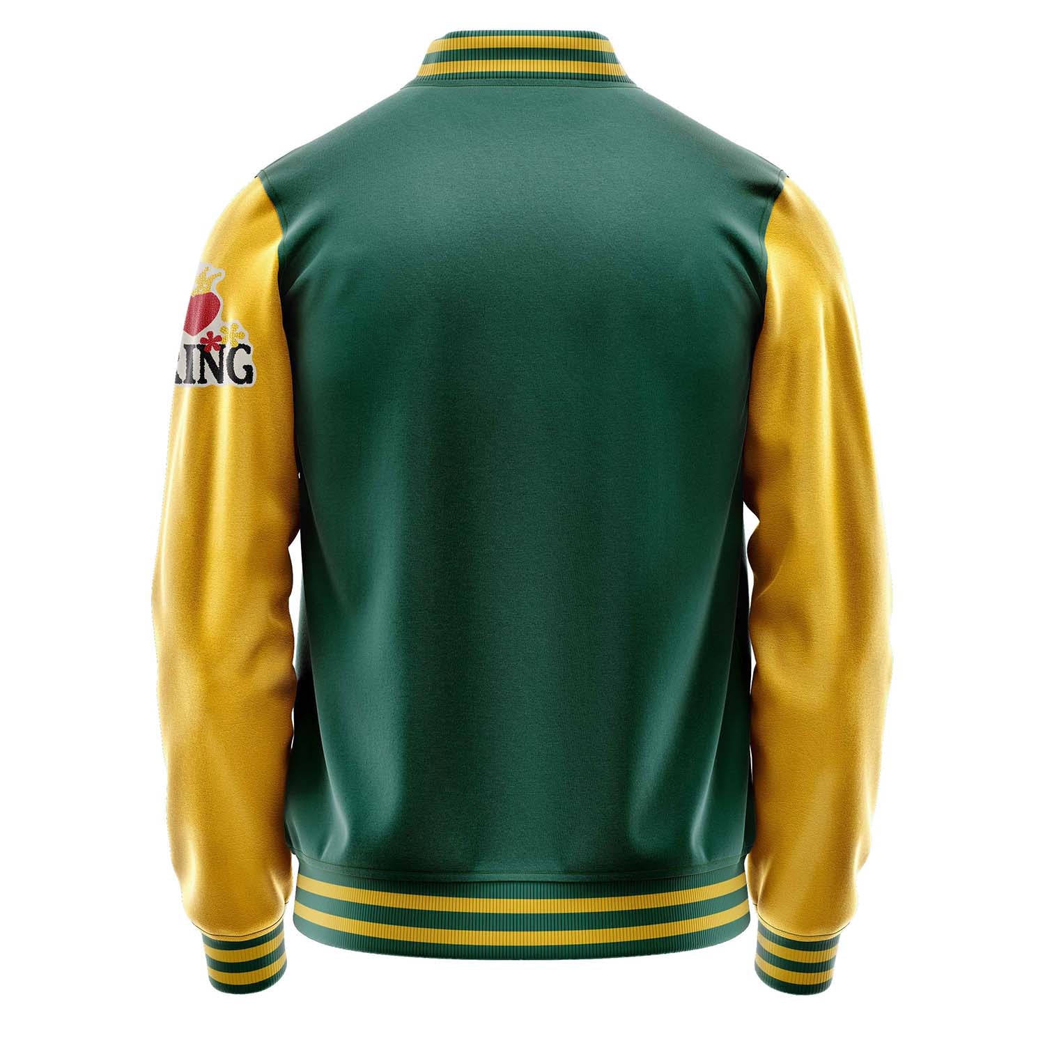 Custom Green Varsity Jacket Patches Egg Yellow Leather Sleeves - I Love Spring