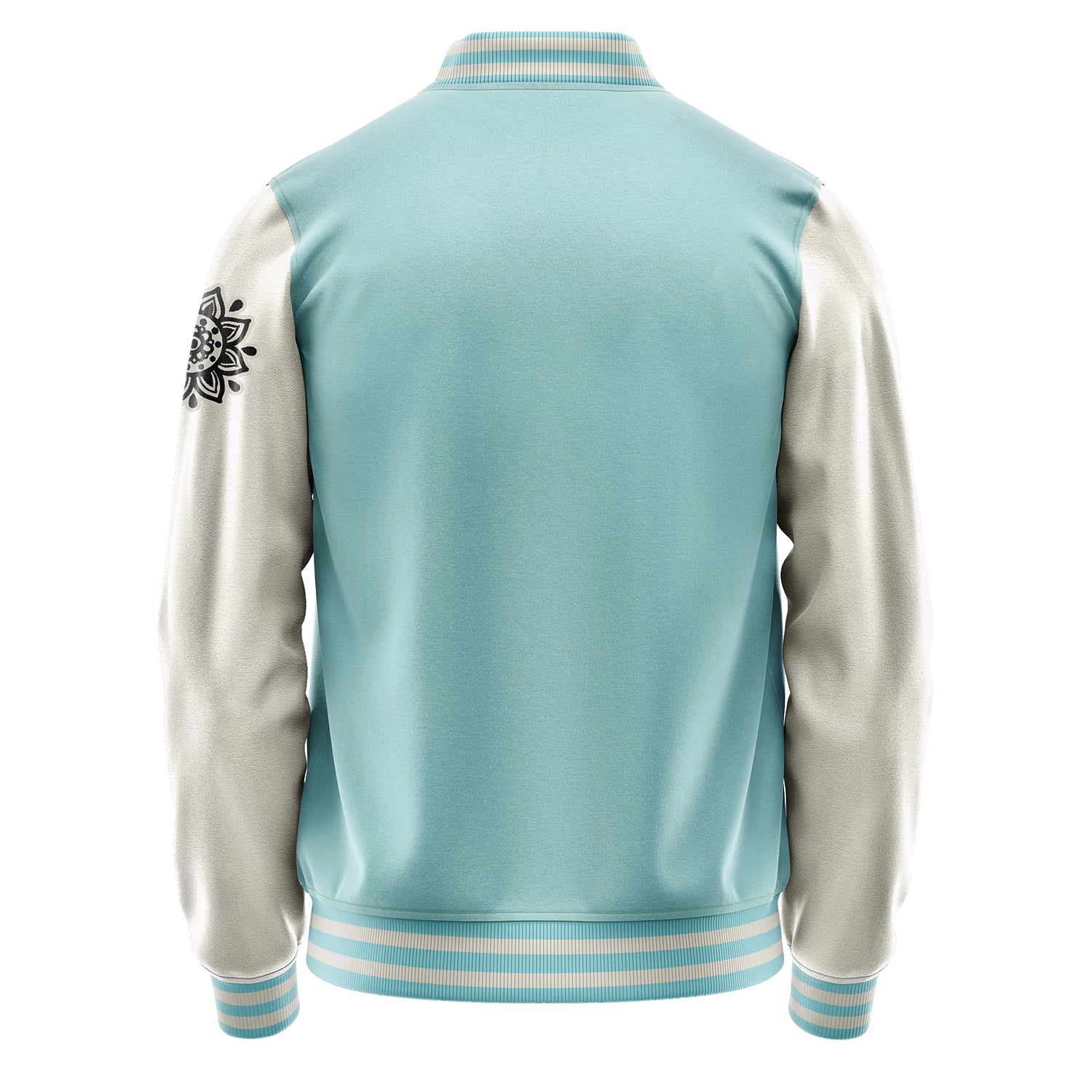 Custom Light Blue Varsity Jacket Patches Beige Leather Sleeves - Flower
