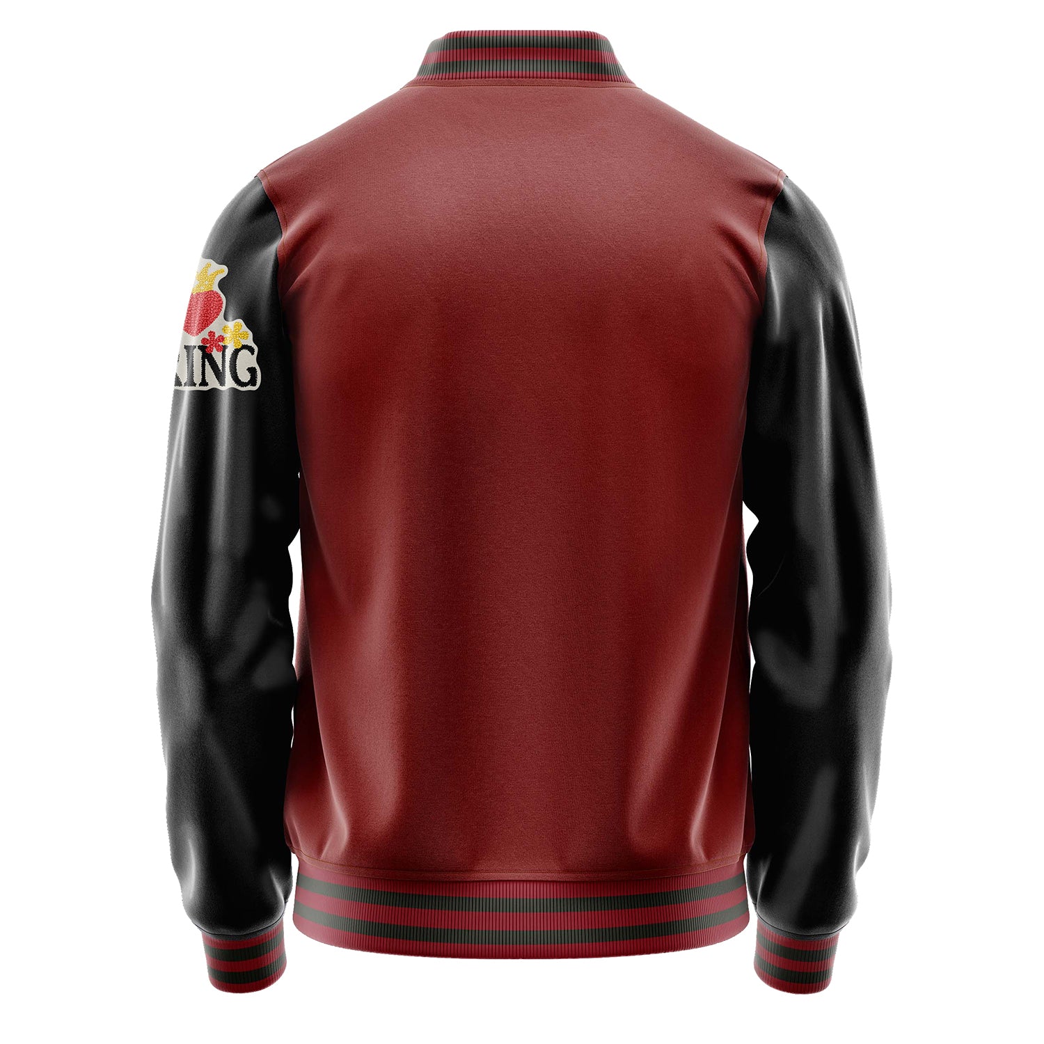 Custom Dark Red Varsity Jacket Patches Black Leather Sleeves - I Love Spring