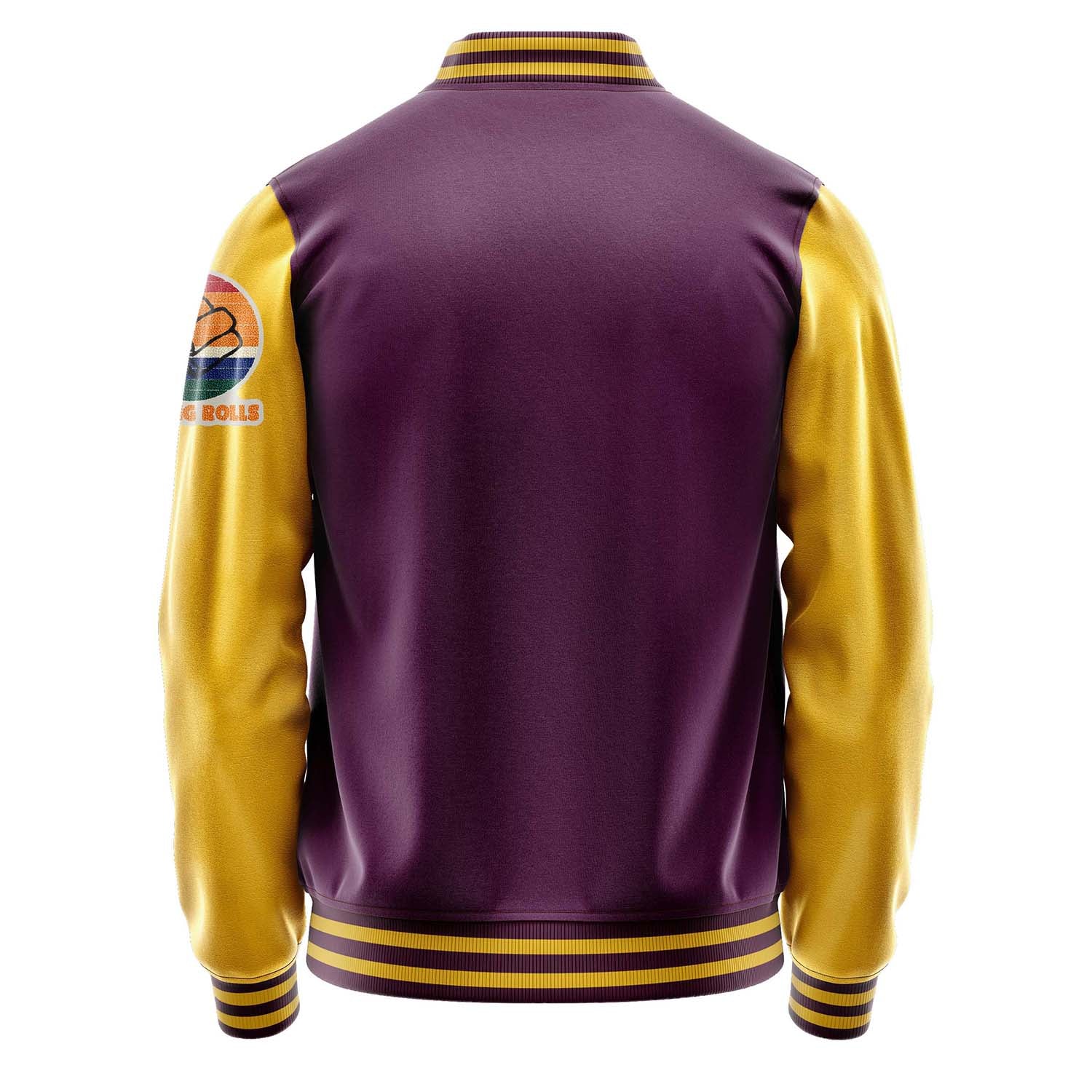 Custom Purple Varsity Jacket Patches Egg Yellow Leather Sleeves - Spring Golls