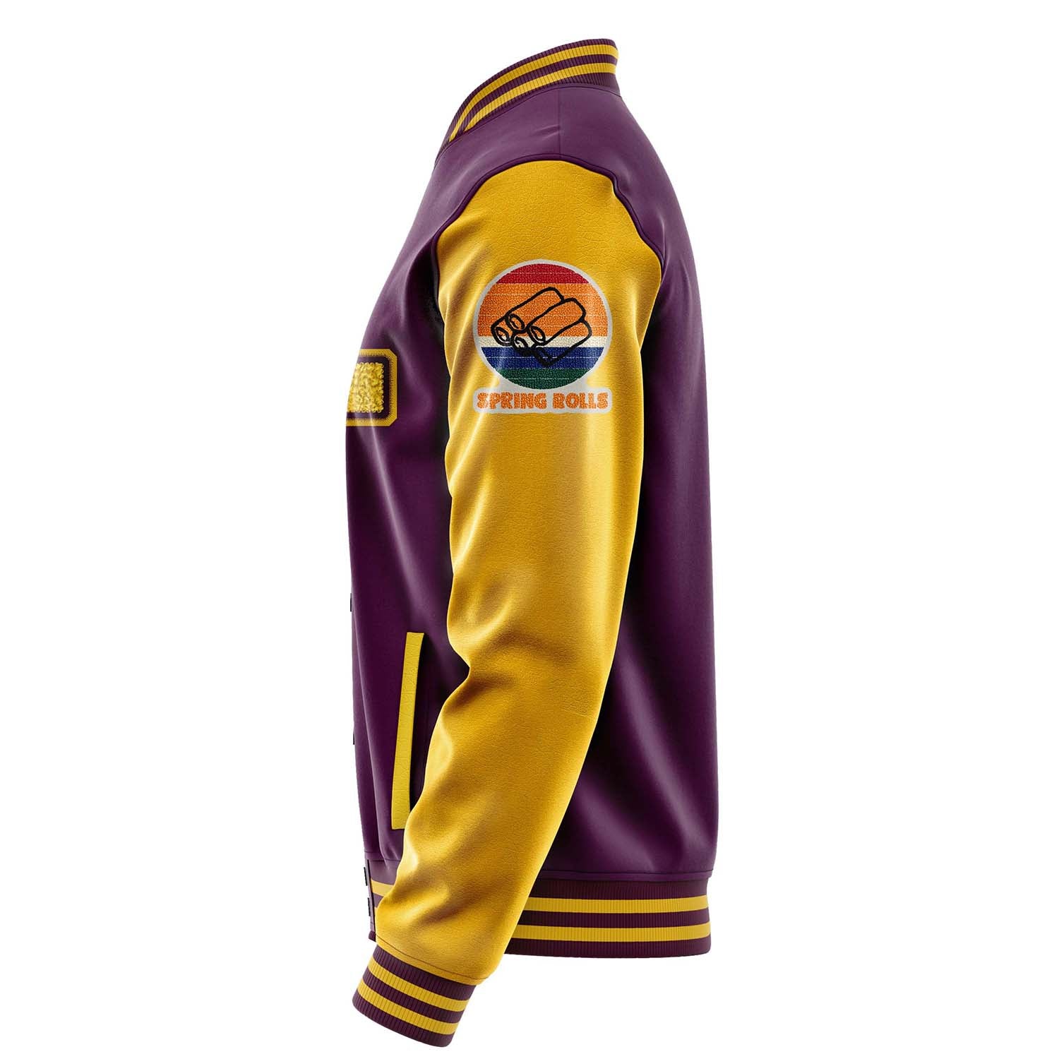 Custom Purple Varsity Jacket Patches Egg Yellow Leather Sleeves - Spring Golls