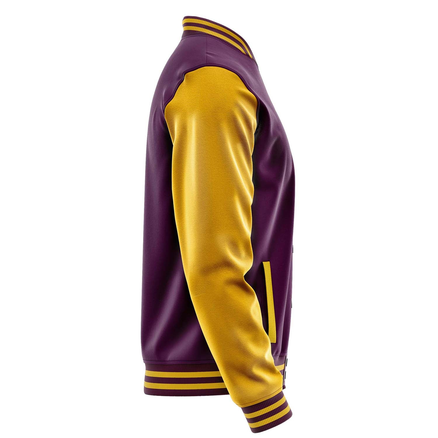 Custom Purple Varsity Jacket Patches Egg Yellow Leather Sleeves - Spring Golls