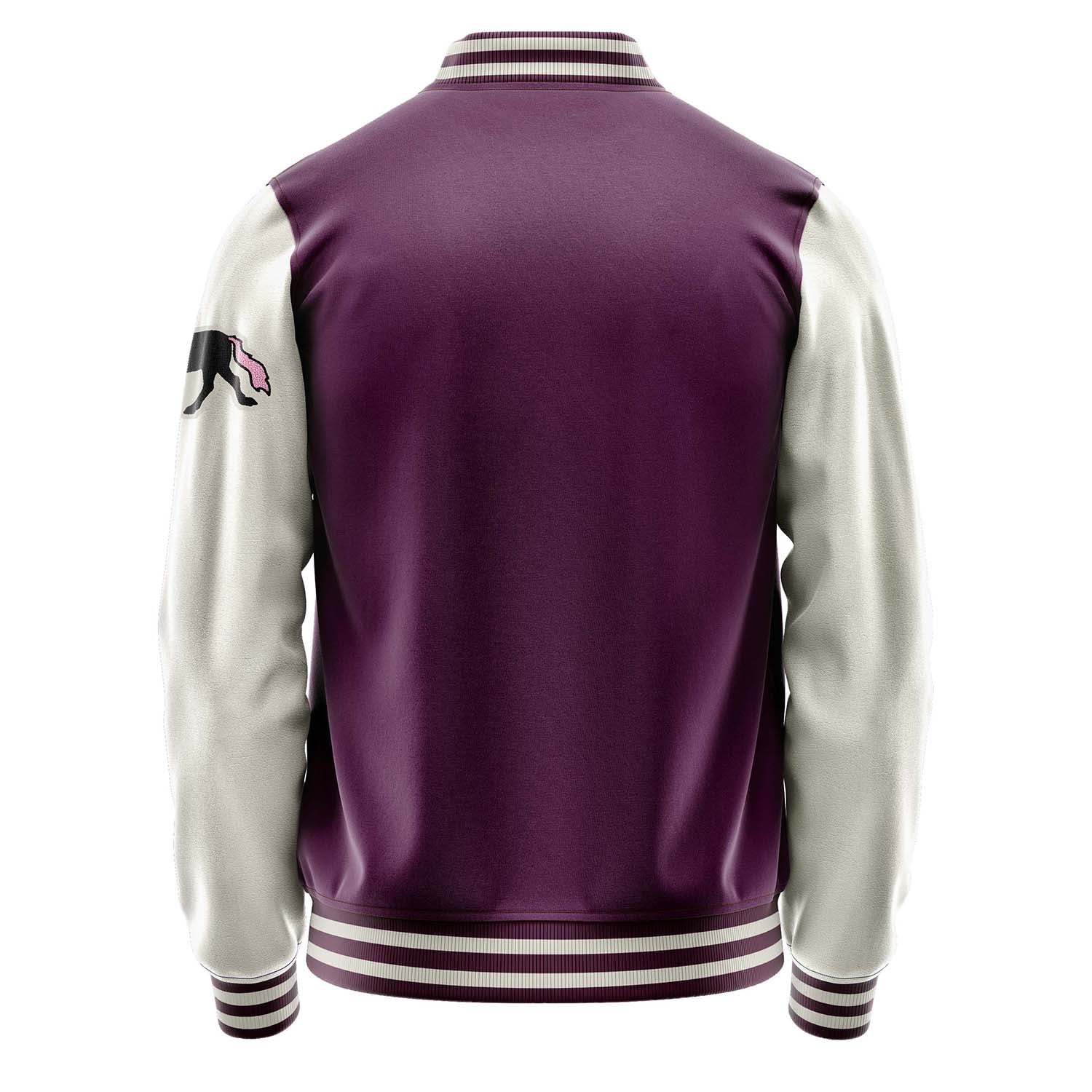 Custom Purple Varsity Jacket Patches Beige Leather Sleeves - Foal