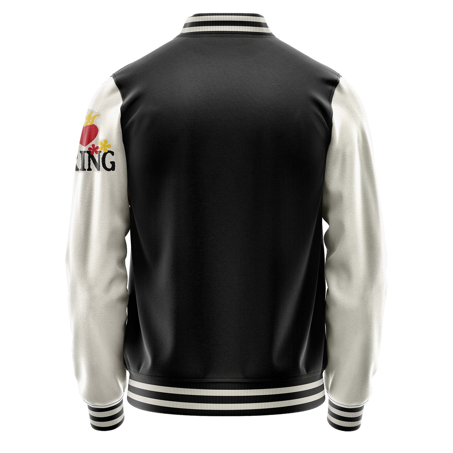 Custom Black Varsity Jacket Patches Beige Leather Sleeves - I Love Spring