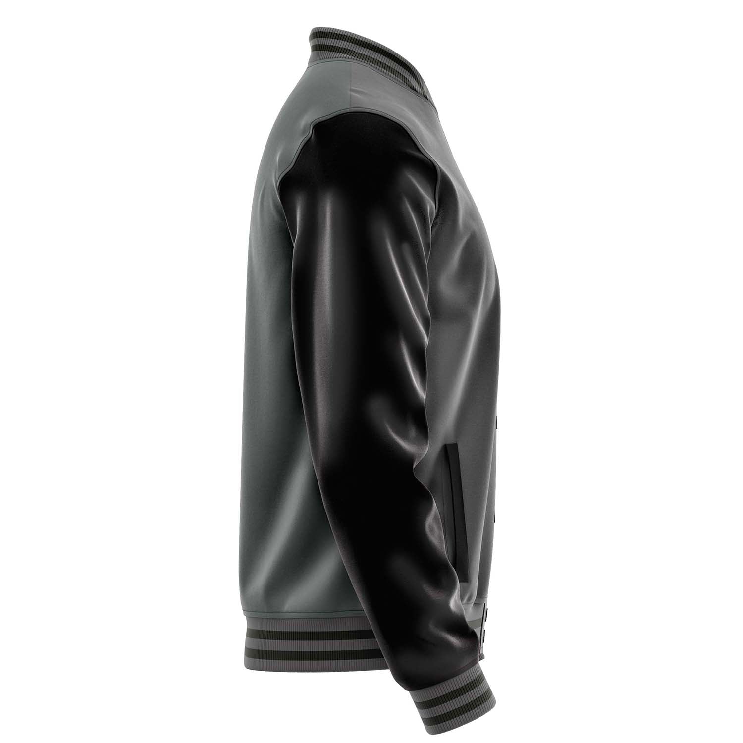 Custom Gray Varsity Jacket Patches Black Leather Sleeves - Flower